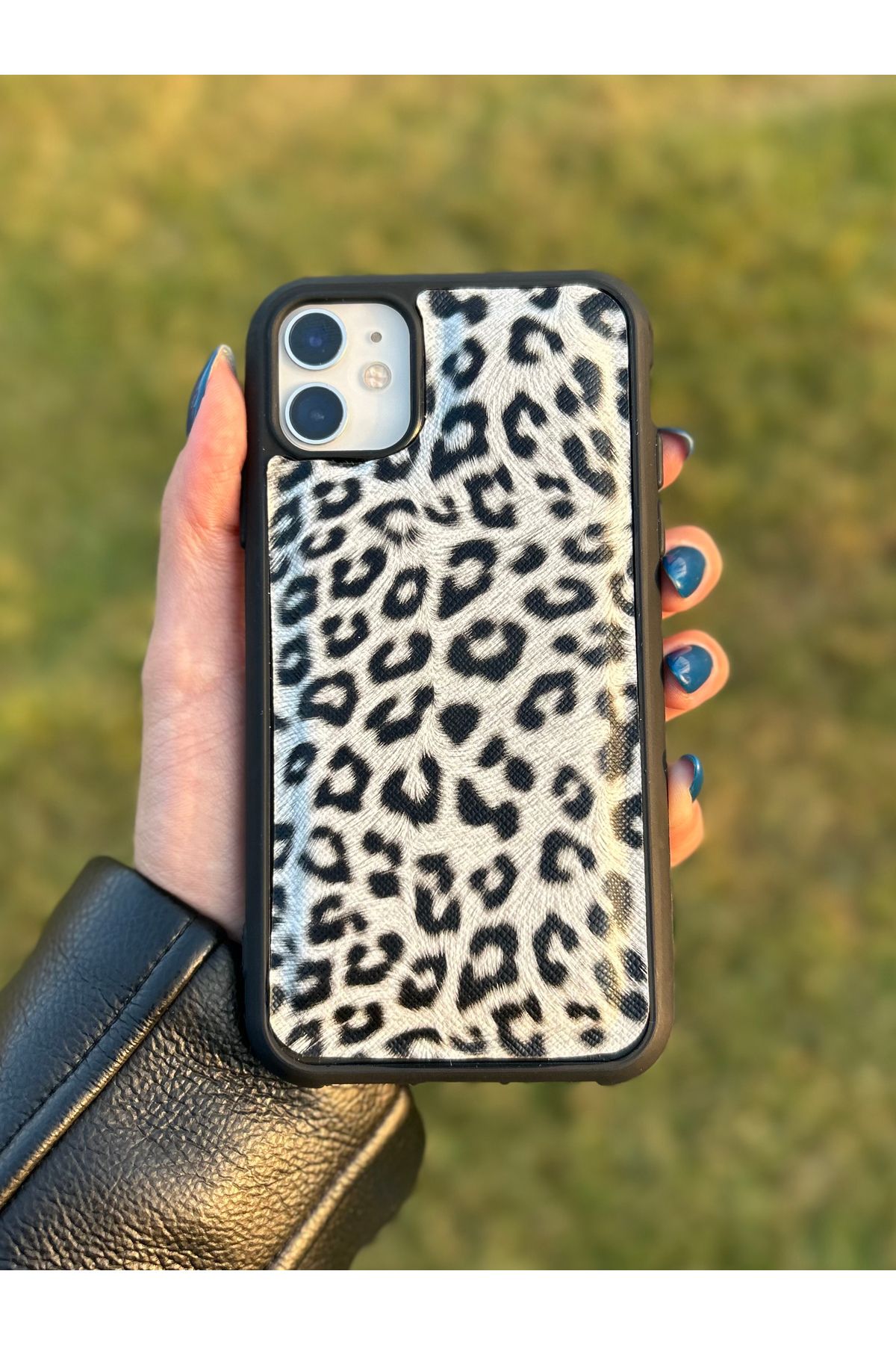 Modriq iPhone 11 Deri ElYapımı Beyaz Leopar D...