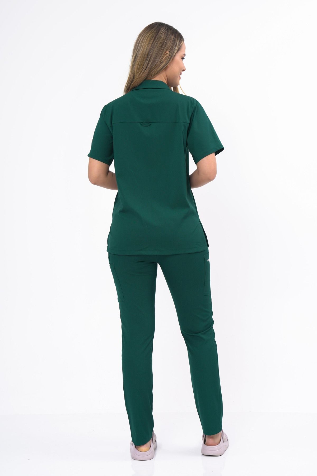 Lüks Polo Yaka Likralı Yüksek Kaliteli Unisex Scrubs Hemşire Doktor Üniforma(Alt-Üst) V-008