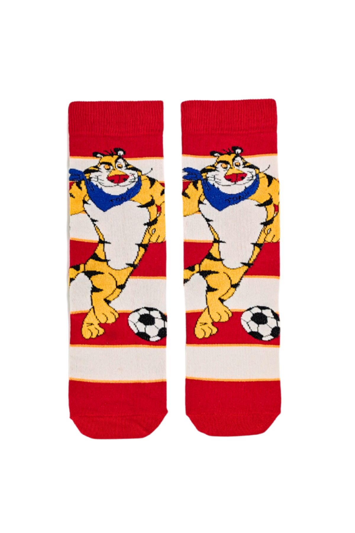 Unisex Özel Seri Football Tiger Colorful Renkli Desenli Soket Çorap