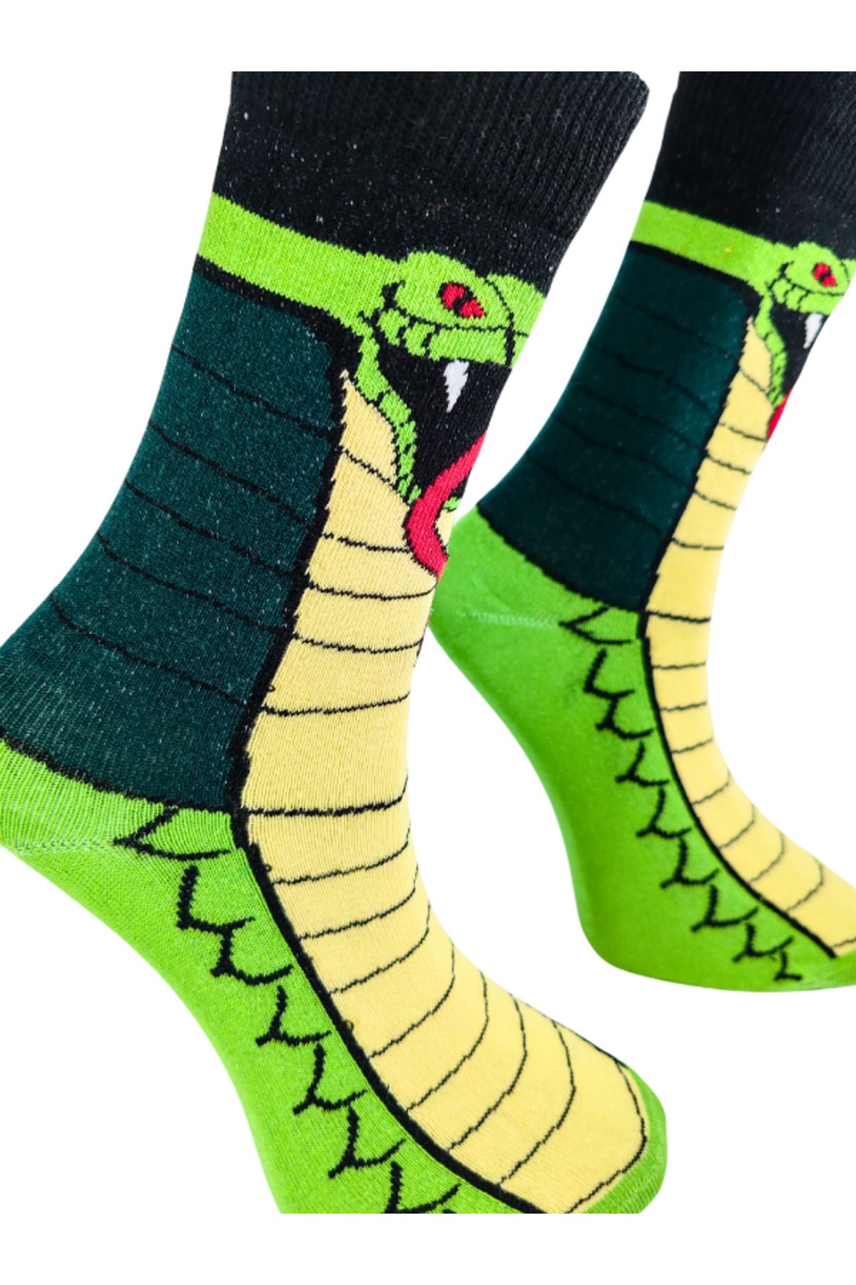 Unisex Özel Seri Green Snake Colorful Renkli Desenli Soket Çorap