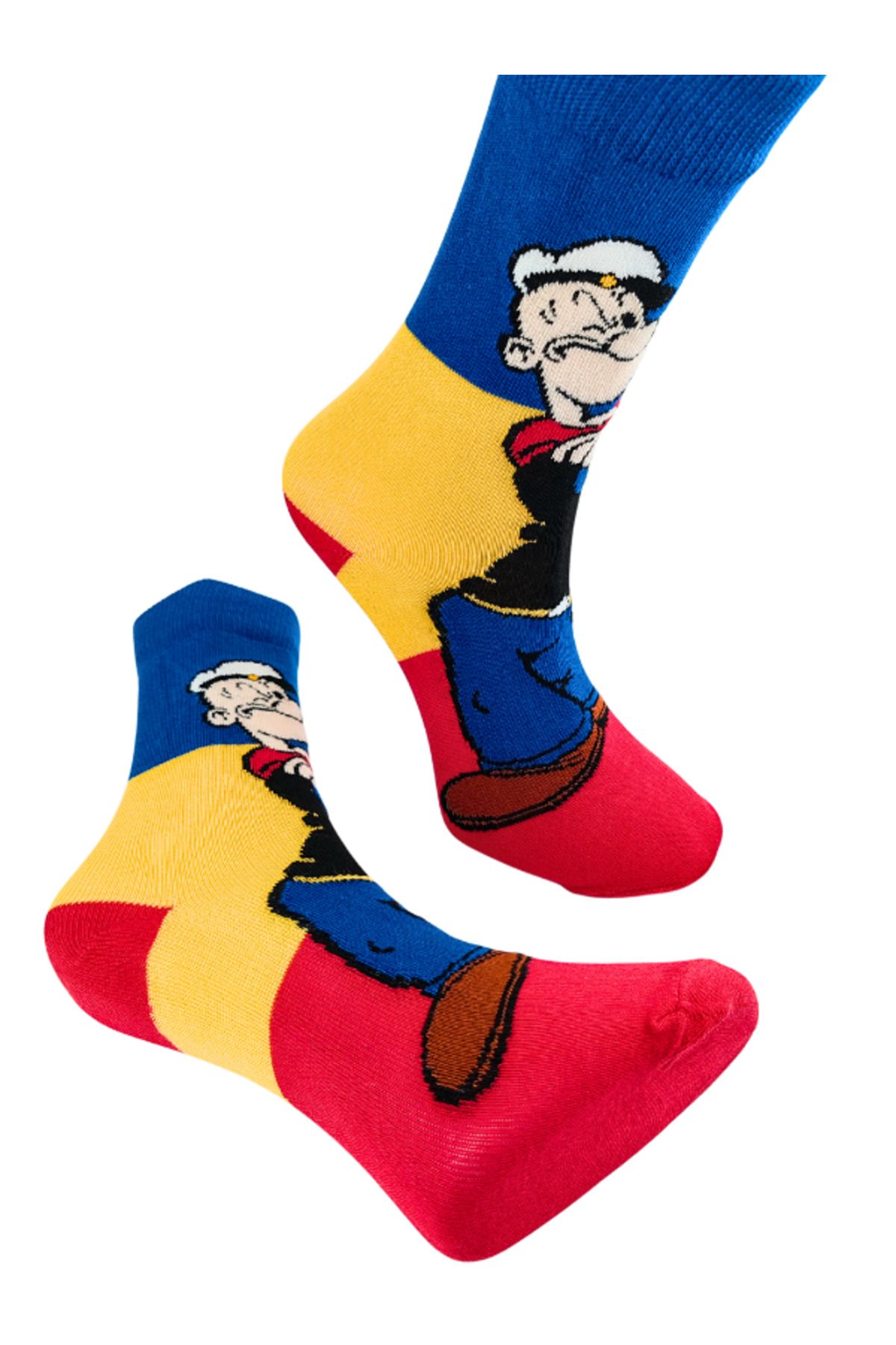 Unisex Özel Seri Popeye Colorful Renkli Desenli Soket Çorap