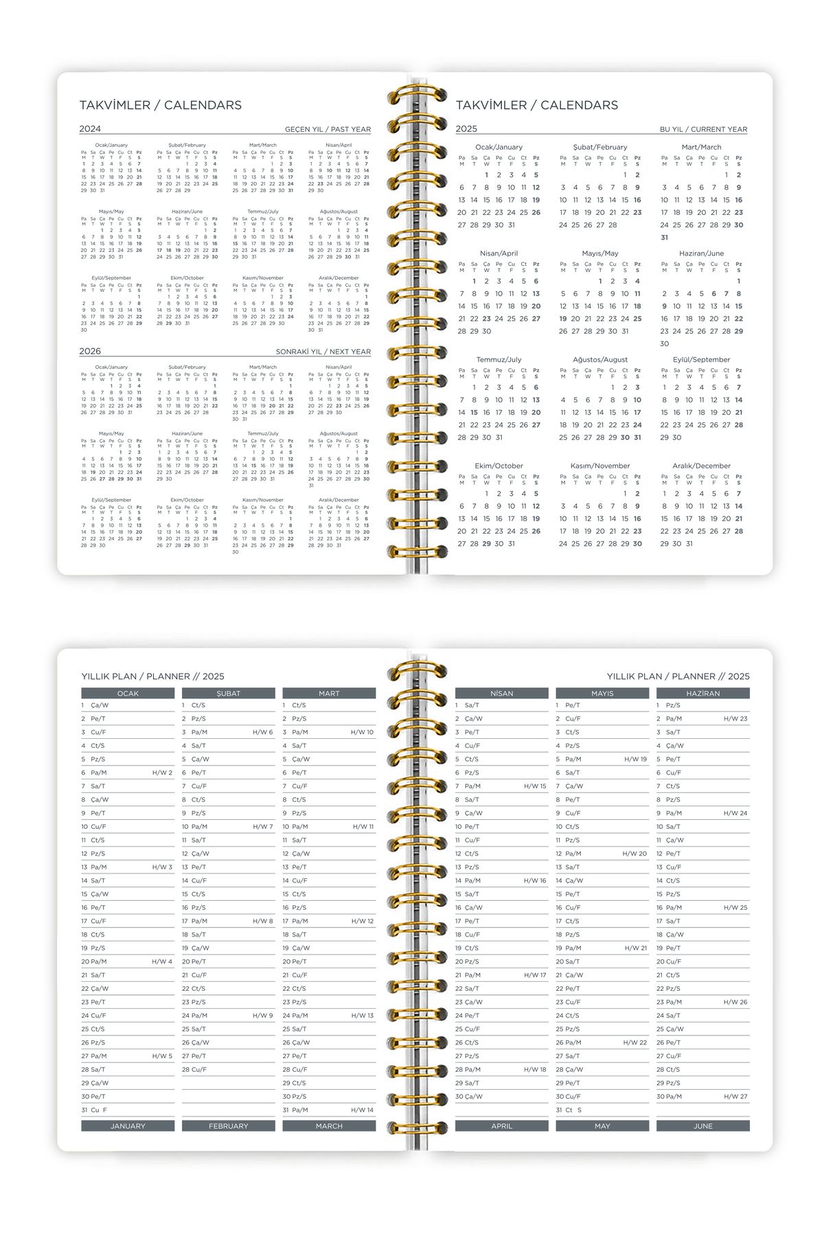 Spiralli Sert Kapak 2025 Günlük Ajanda A5