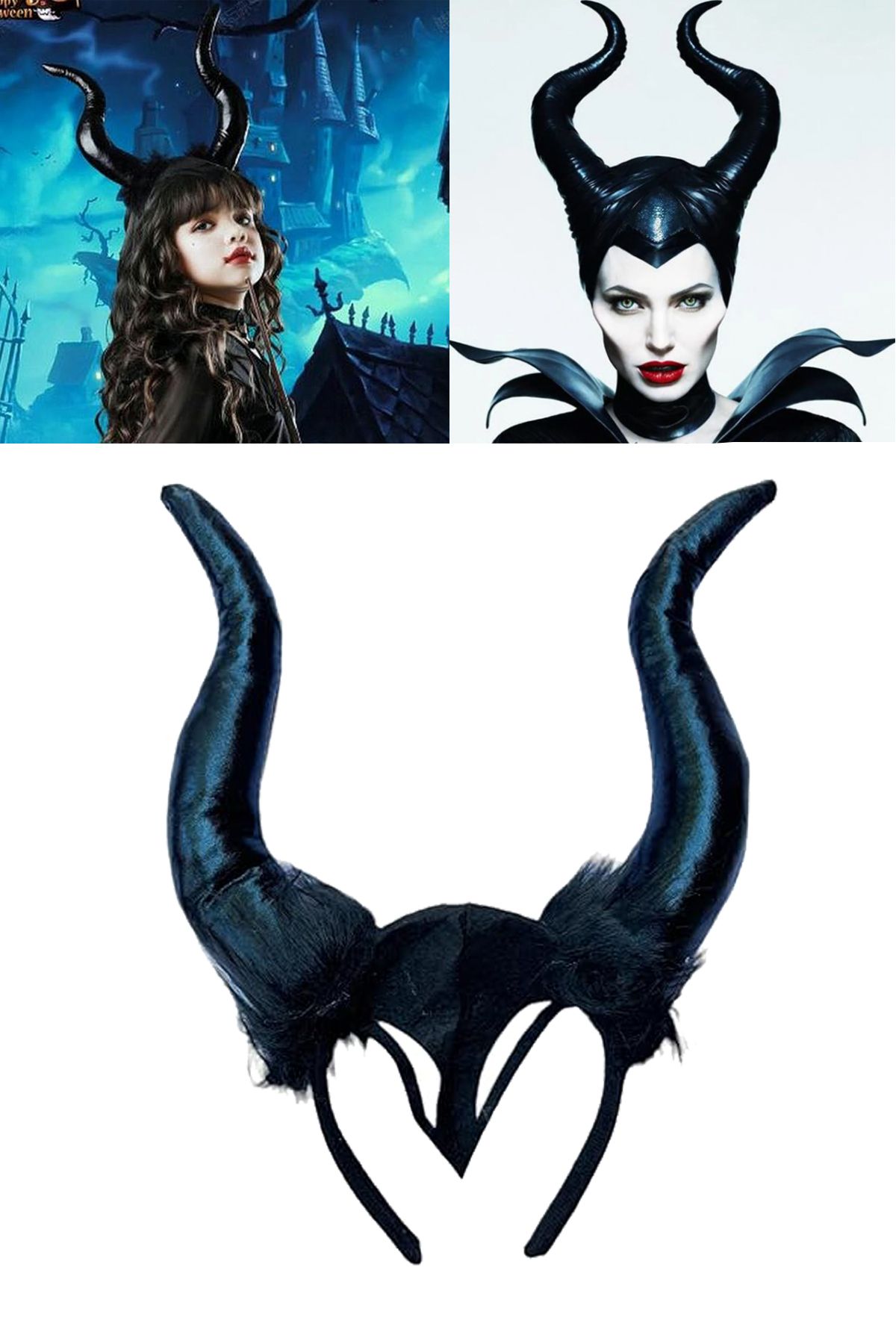 Halloween Siyah Pelerin Malefiz Boynuz Taç Set, Cadılar Bayramı Maleficent Kostüm Yetişkin Ve Çoçuk