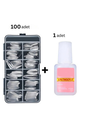Yeni Nesil Pro Tırnak Seti (100LÜ ŞEFFAF BADEM PROTEZ TIRNAK 10 GR FIRÇALI EXTRA GÜÇLÜ YAPIŞTIRICI) Image 0