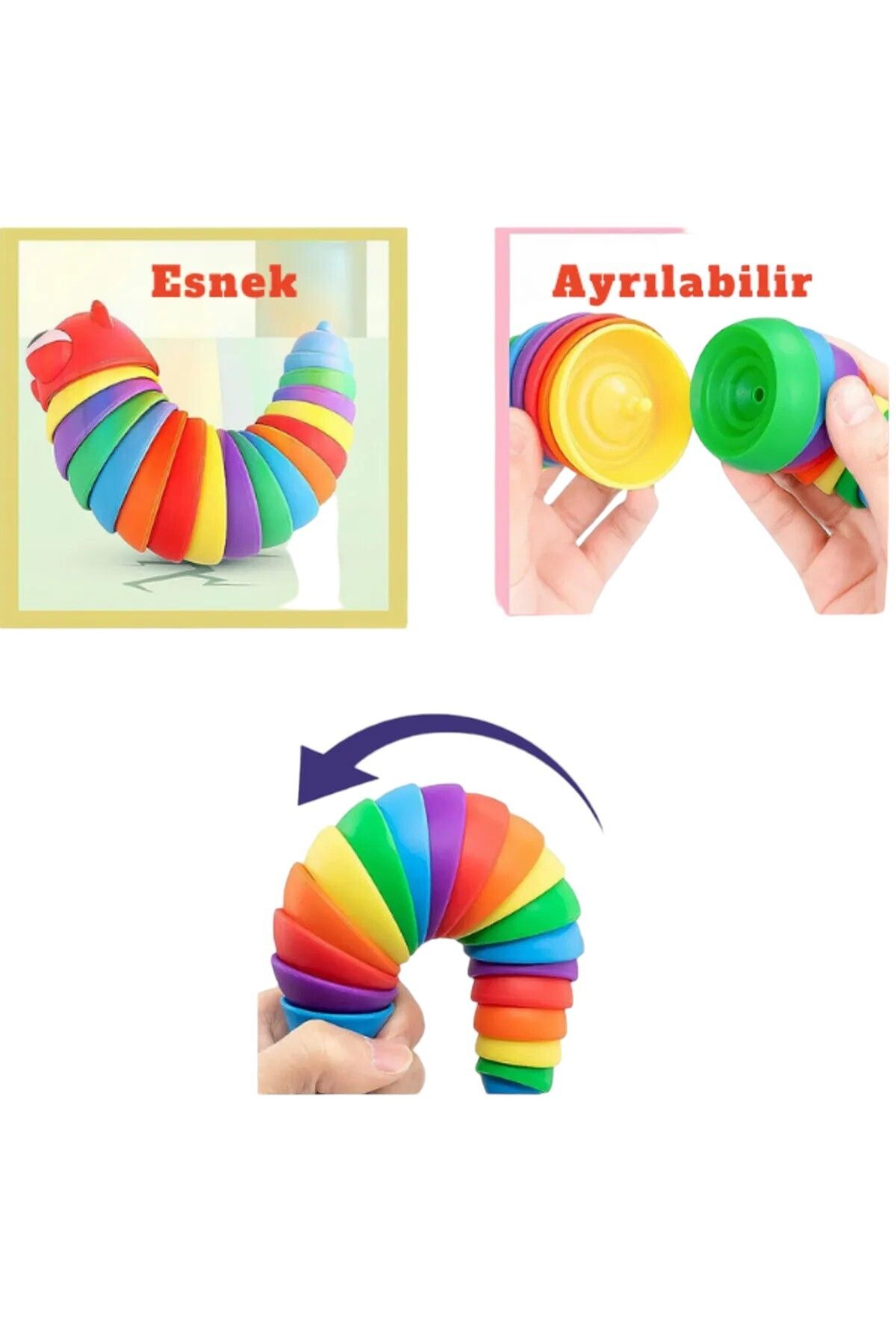 Sök Tak Esnek Tırtıl 20 cm - Eğitici Tırtıl Şekilli Renkli Duyusal Eğitici Oyuncak