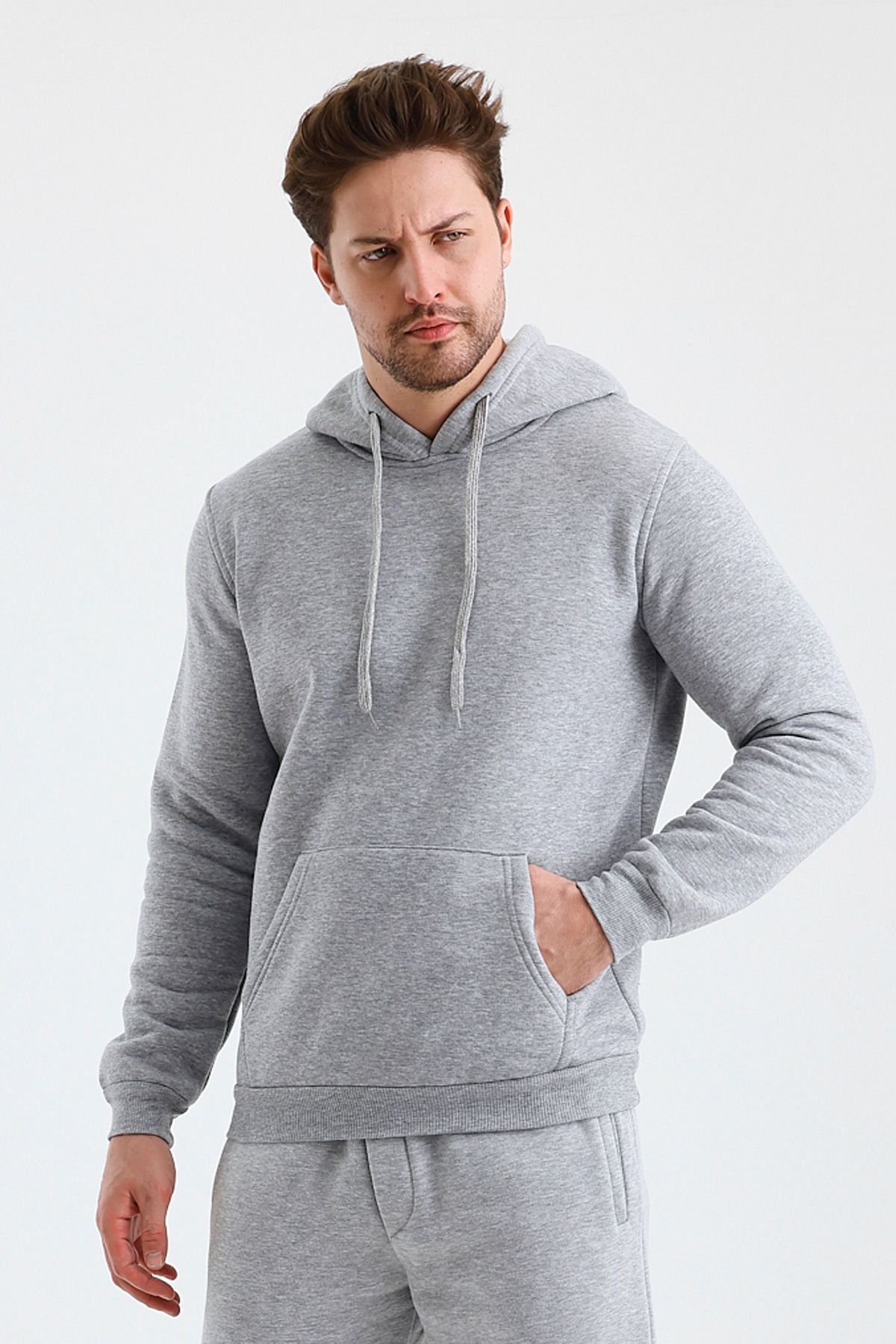 Erkek Kapşonlu 3 İplik Sweatshirt