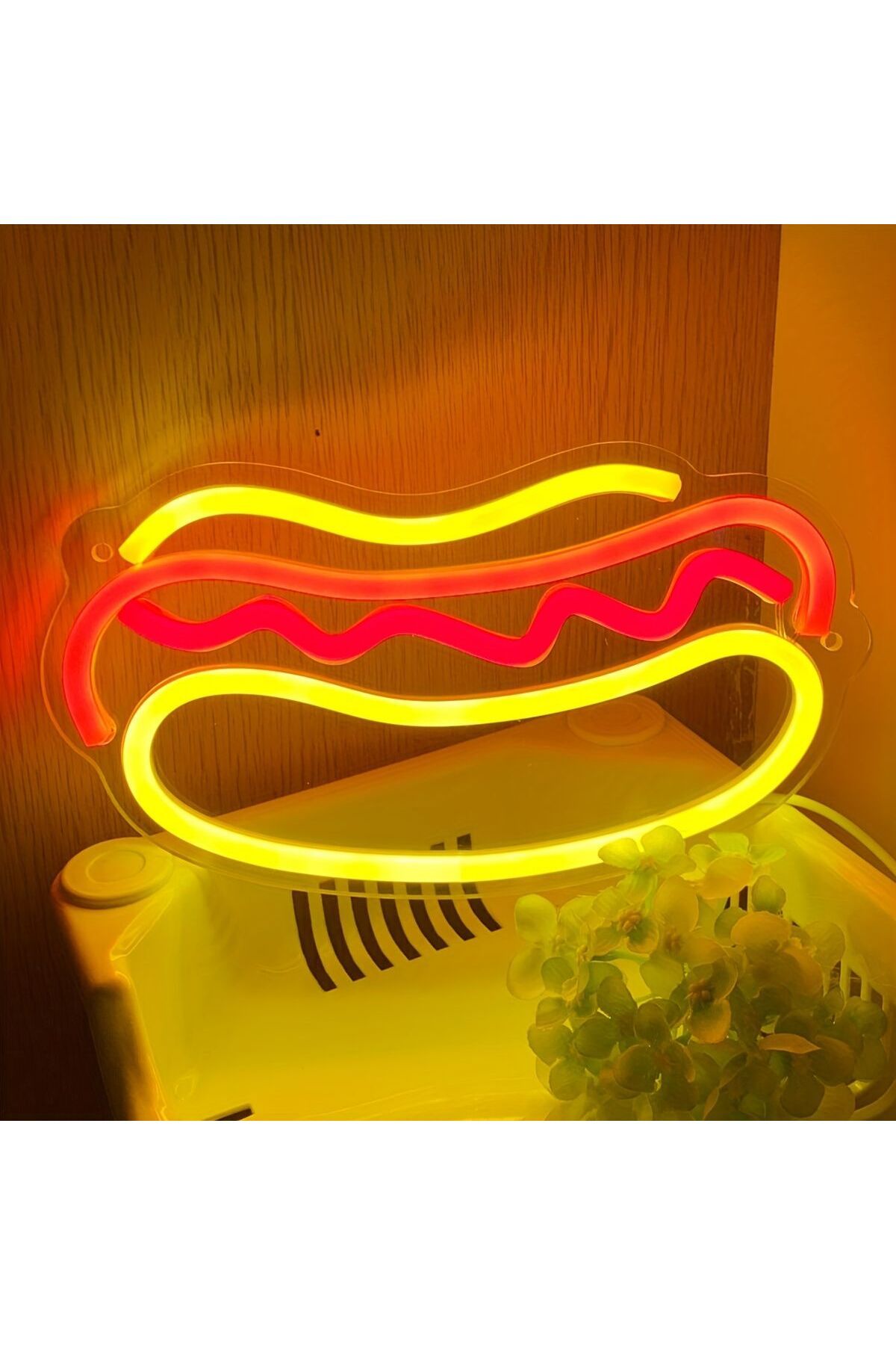 Neon LED Duvar Dekoratif Aydınlatma -Sosisli Hotdog, 30x17cm-