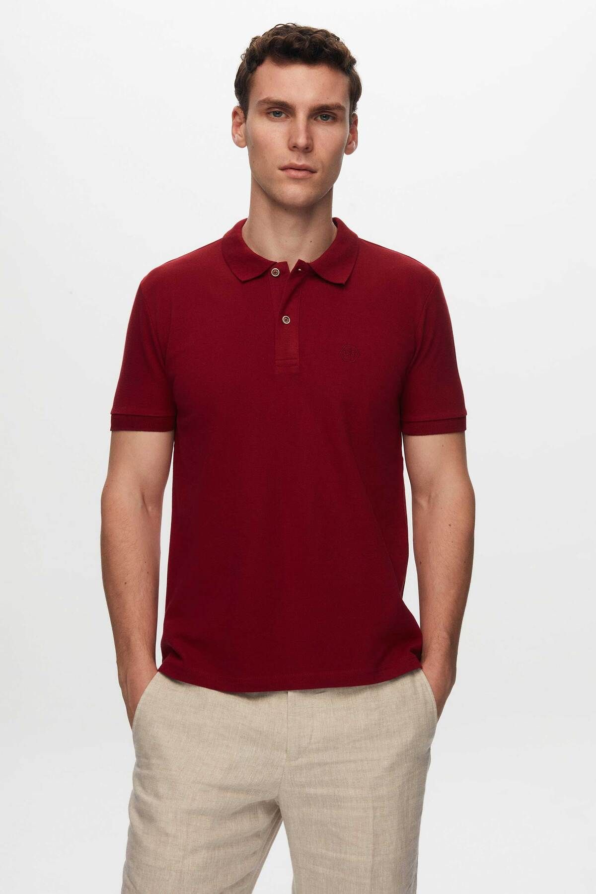 Regular Fit Siyah/bordo/beyaz Pike Dokulu %100 Pamuk Polo Yaka T-shirt