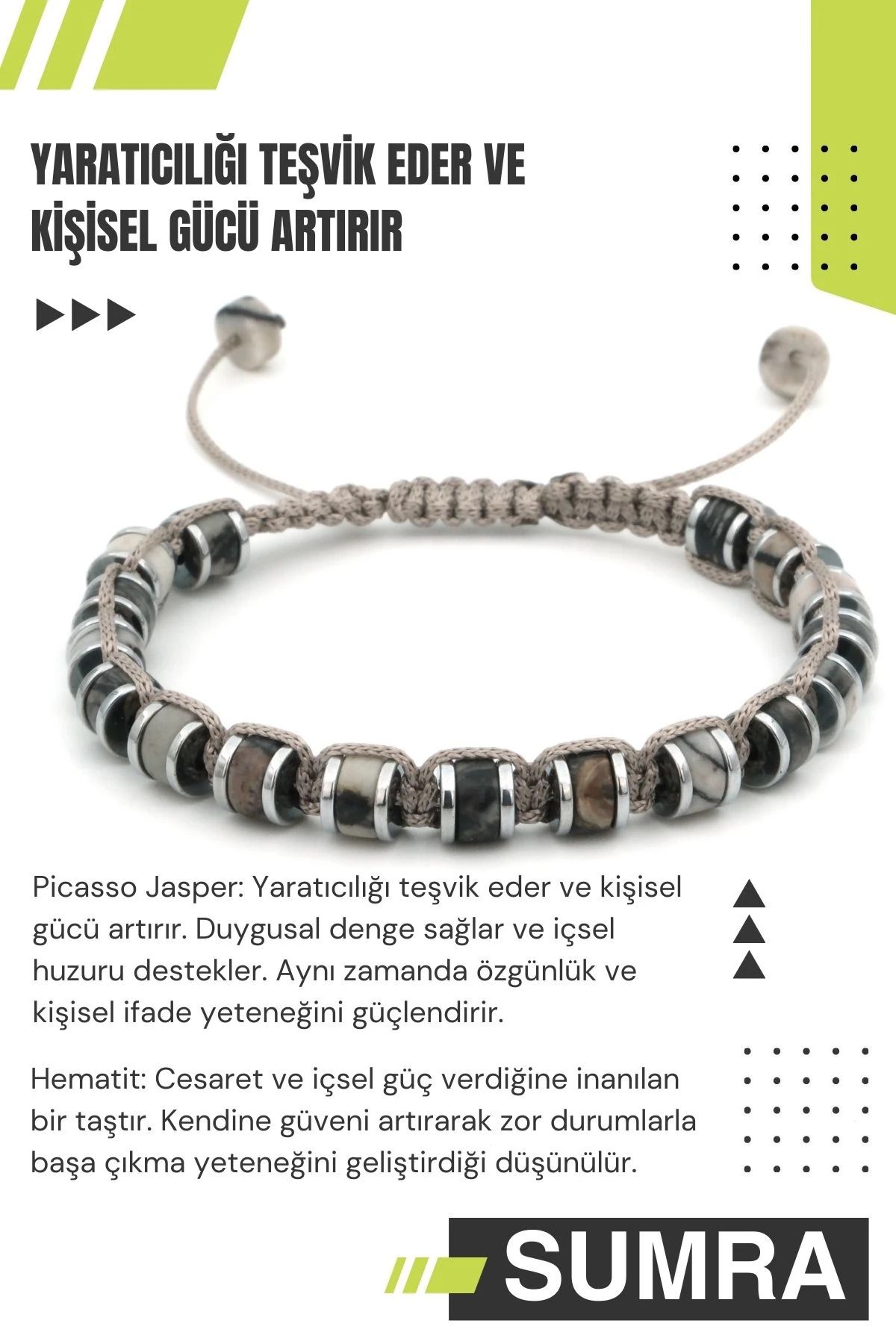 Picasso Jasper ve Hematit Macrome Doğal Taş Bileklik SM-B-0179