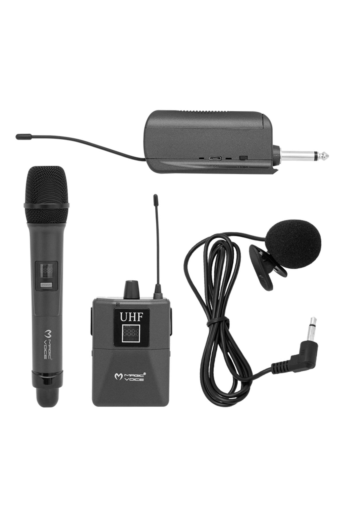 Magicvoice Mv-1305ye Uhf 1 El + 1 Yaka Ekranli Kablosuz Telsi?z Mi?krofon (