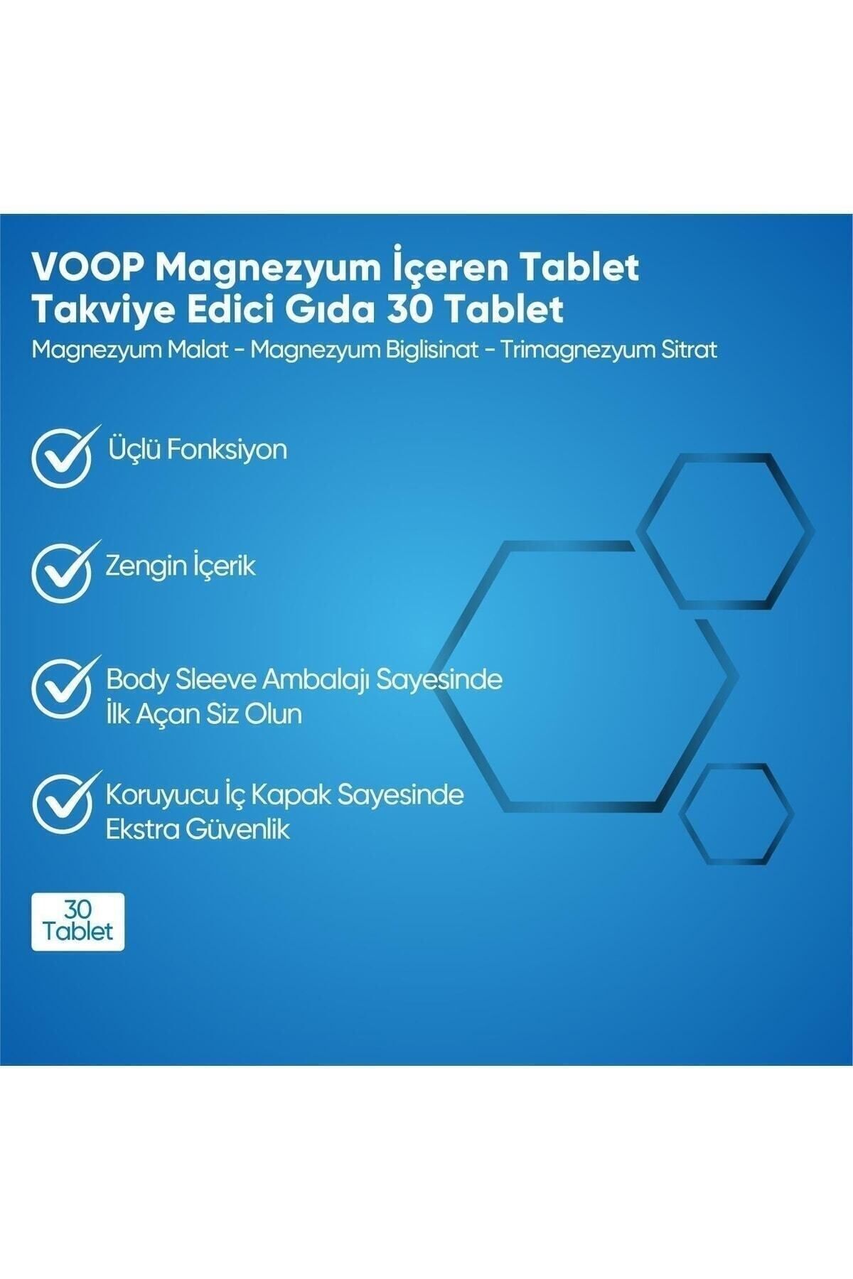 Magnezyum Malat, Sitrat Ve Bisglisinat - 200 Mg | 30 Tablet