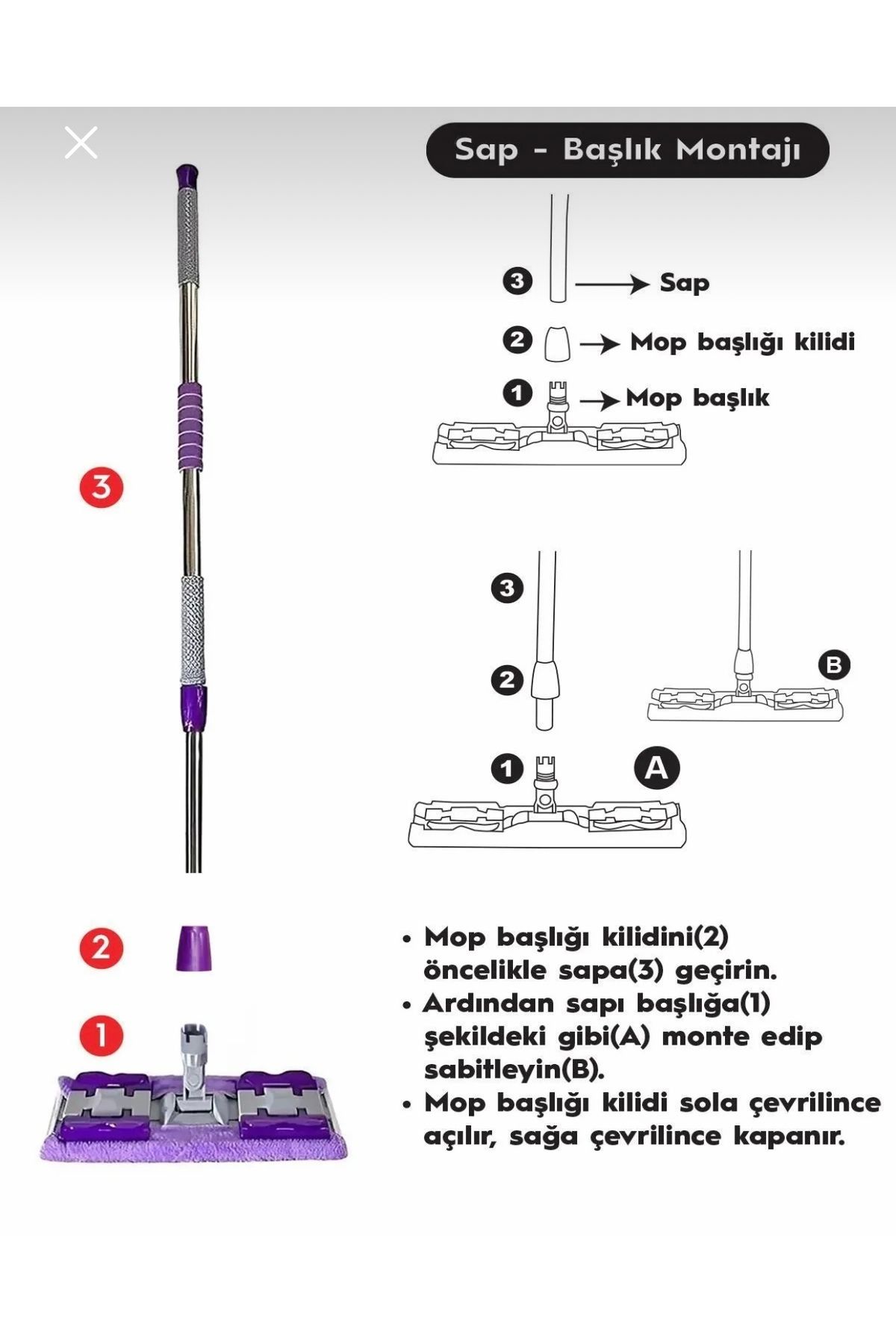 Mor Mandallı Mop Tüm Sleepy Islak Mendillere Uyumlu Mandallı Mop Seti