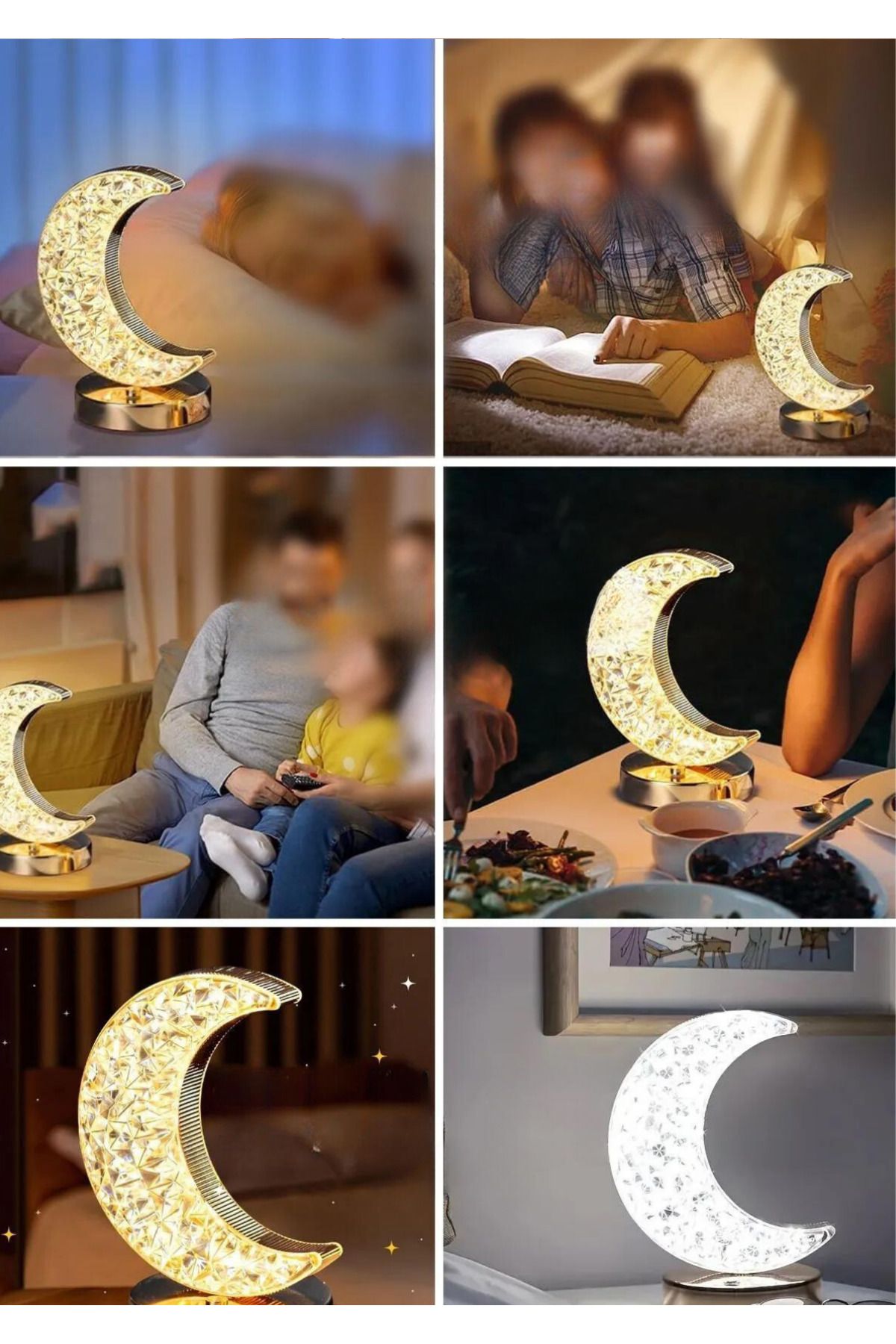 Dekoratif Ay Işığı Hilal Masa Lambası Crystal Moon USB Şarjlı 3 Modlu Ambiyans Led Gece Lambası