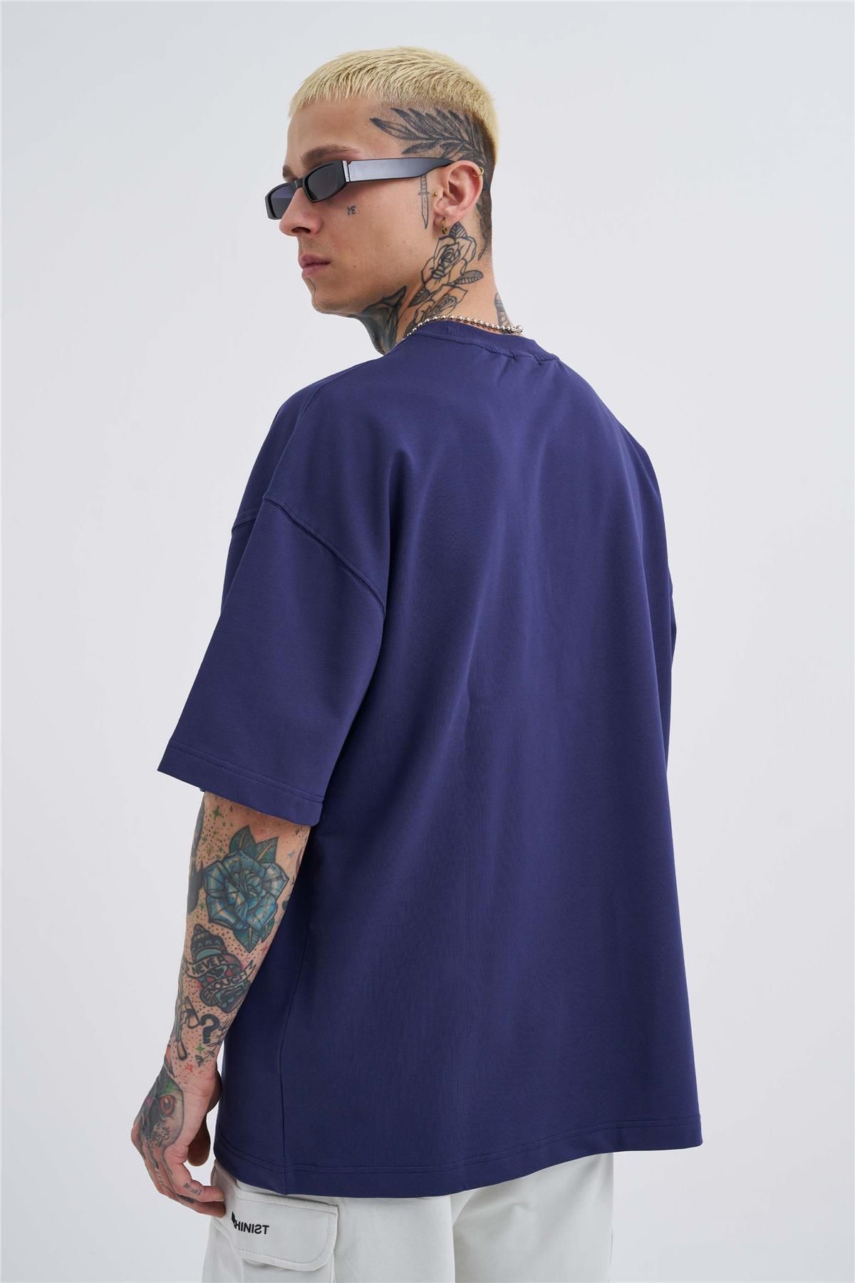 Oversize Basic Pamuklu T-shirt Lacivert