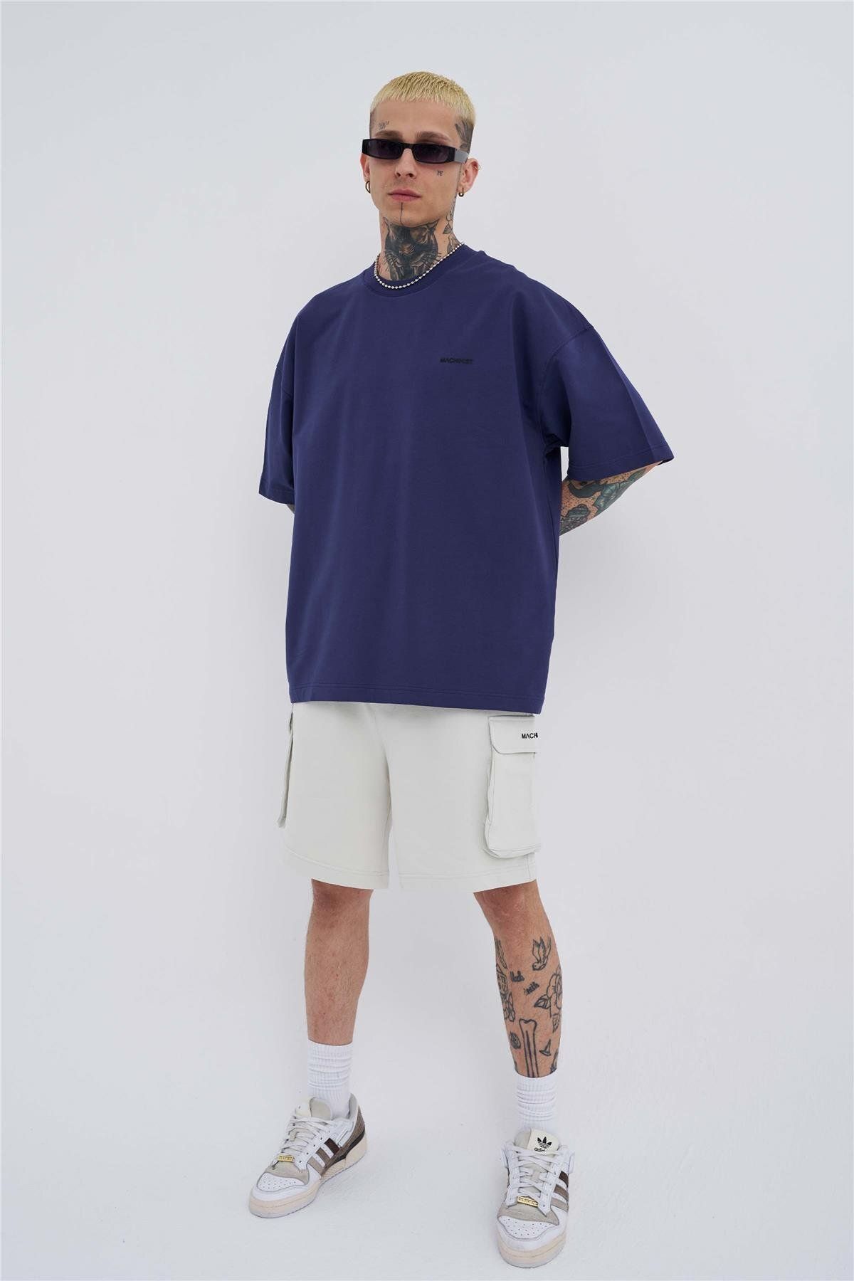 Oversize Basic Pamuklu T-shirt Lacivert