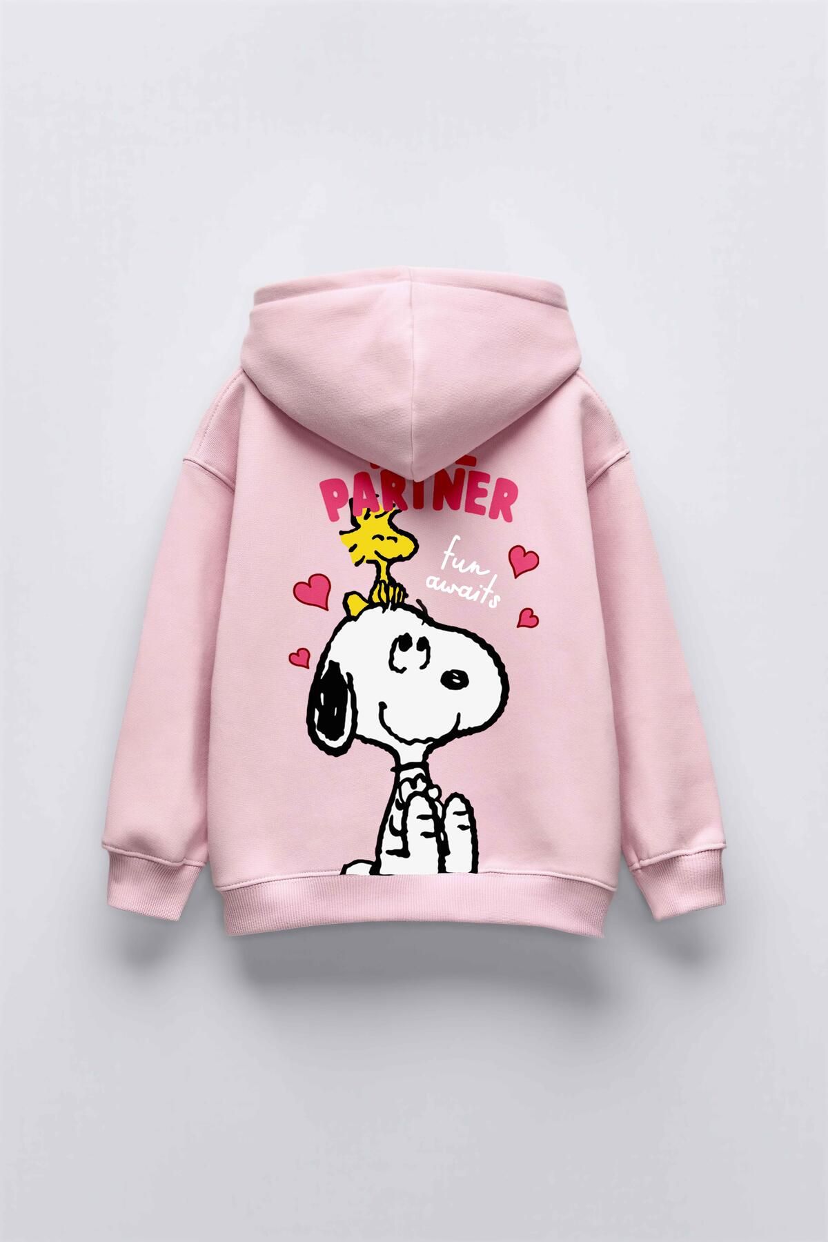 KIZ ÇOCUK SNOOPY BASKILI KAPÜŞONLU MANŞETLİ SWEATSHİRT