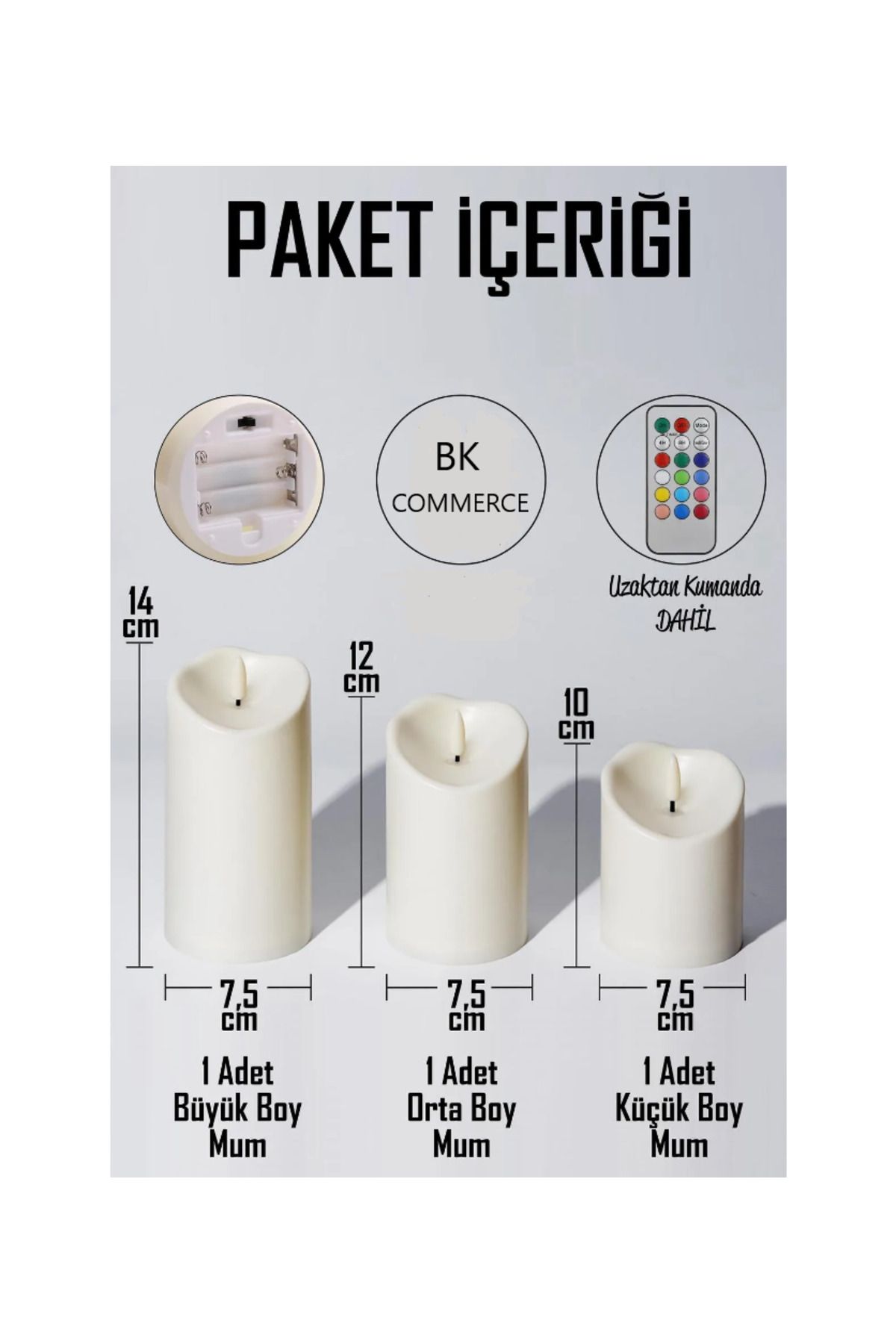 Led Mum Küçük Orta Büyük Pilli Dumansız Alev Dekoratif Yapay Mum 3LÜ SET 12 RENK 3 MOD Kumandalı