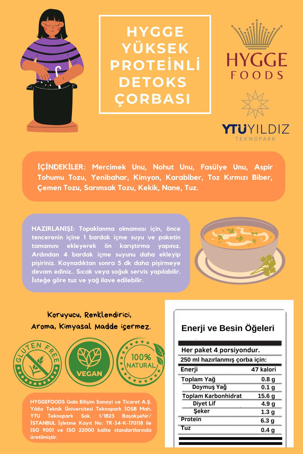 Hygge Yüksek Proteinli Detoks Çorbası - Vegan Glutensiz Prebiyotik Yüksek Lifli Koruyucuz - 100 G