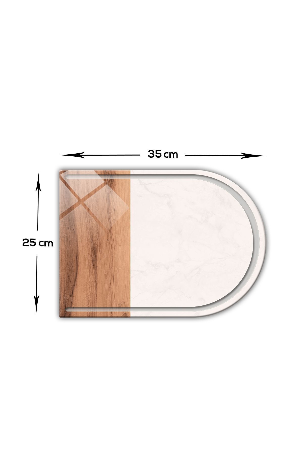 Kanallı Cam Kesme Tahtası | Kenarı Ahşap Desenli - Kenarı Oval | 25cm X 35cm | Patentli Ürün