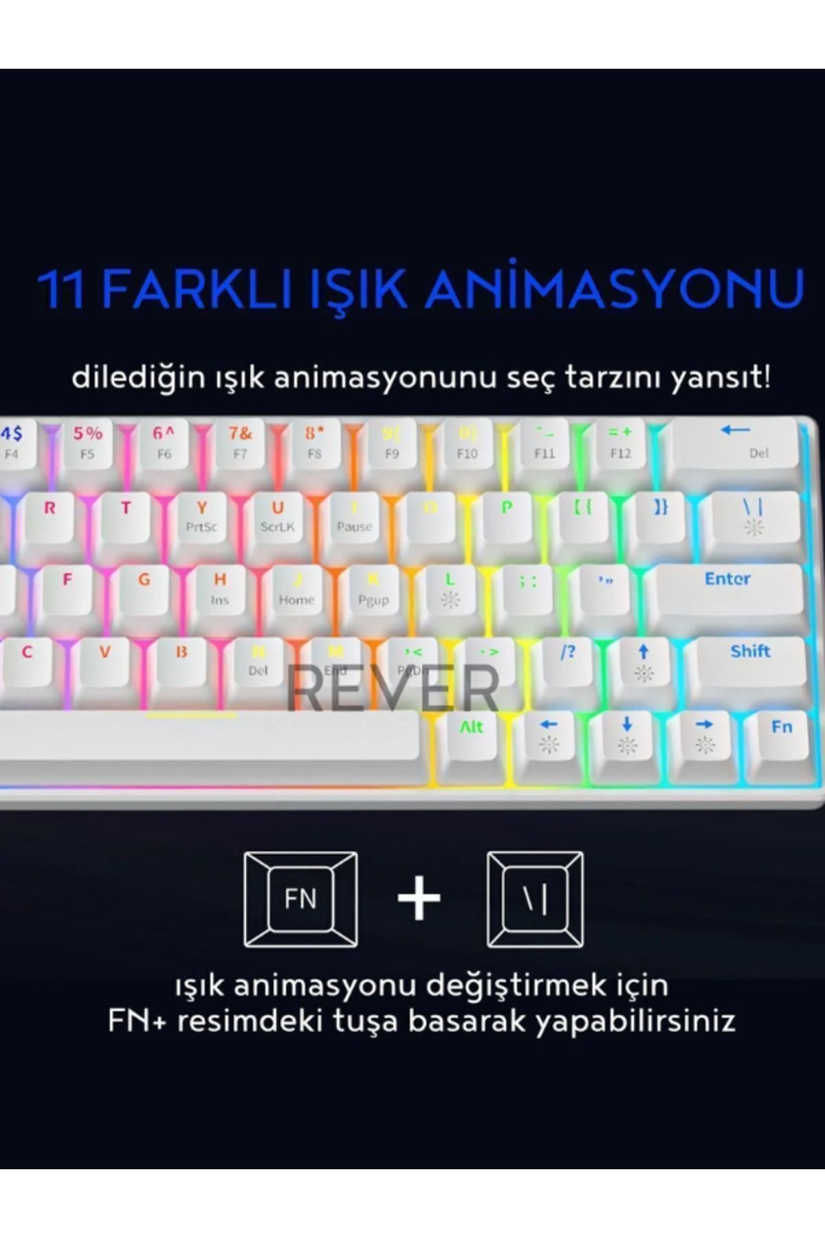 T60 Blue Switch Mekanik Rainbow 11 Mod Led Işıklı Mini 62 Tuşlu Gaming Oyuncu Klavyesi Kablolu