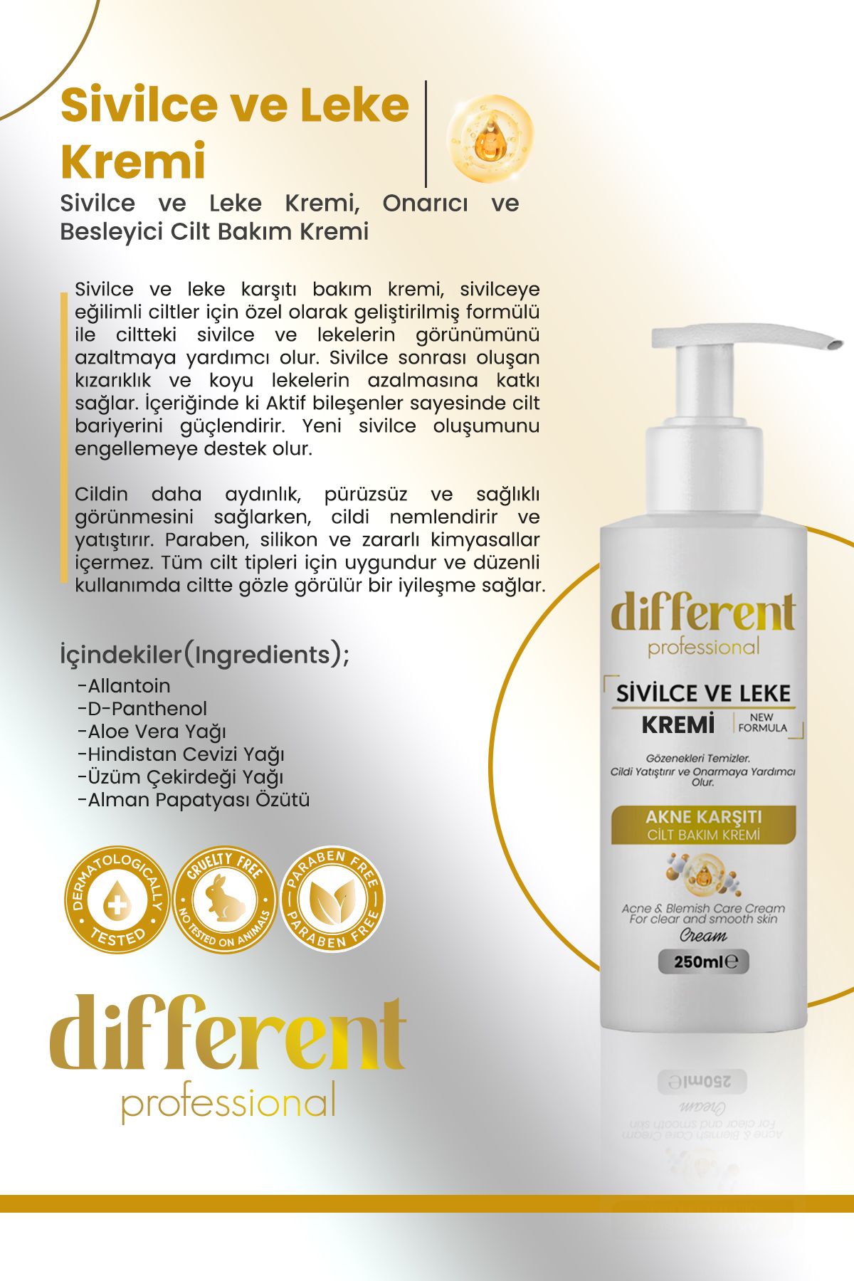 Sivilce Önleyici, Ve Sivilce Karşıtı, Akne, Siyah Nokta Leke,giderici, Yüz Kremi 250 ML