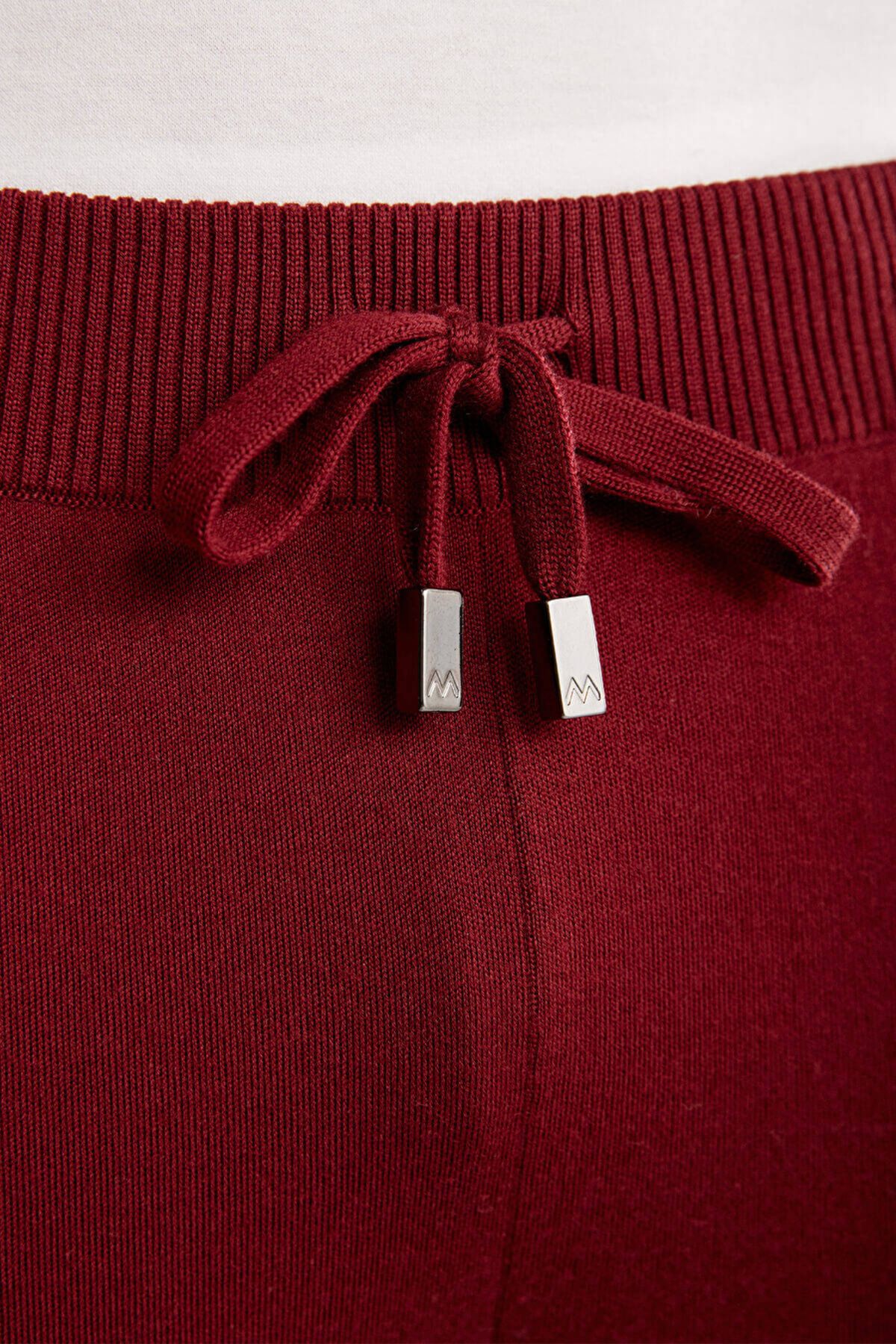 Bordo Merino Yün Activewear Triko Pantolon Beden: M