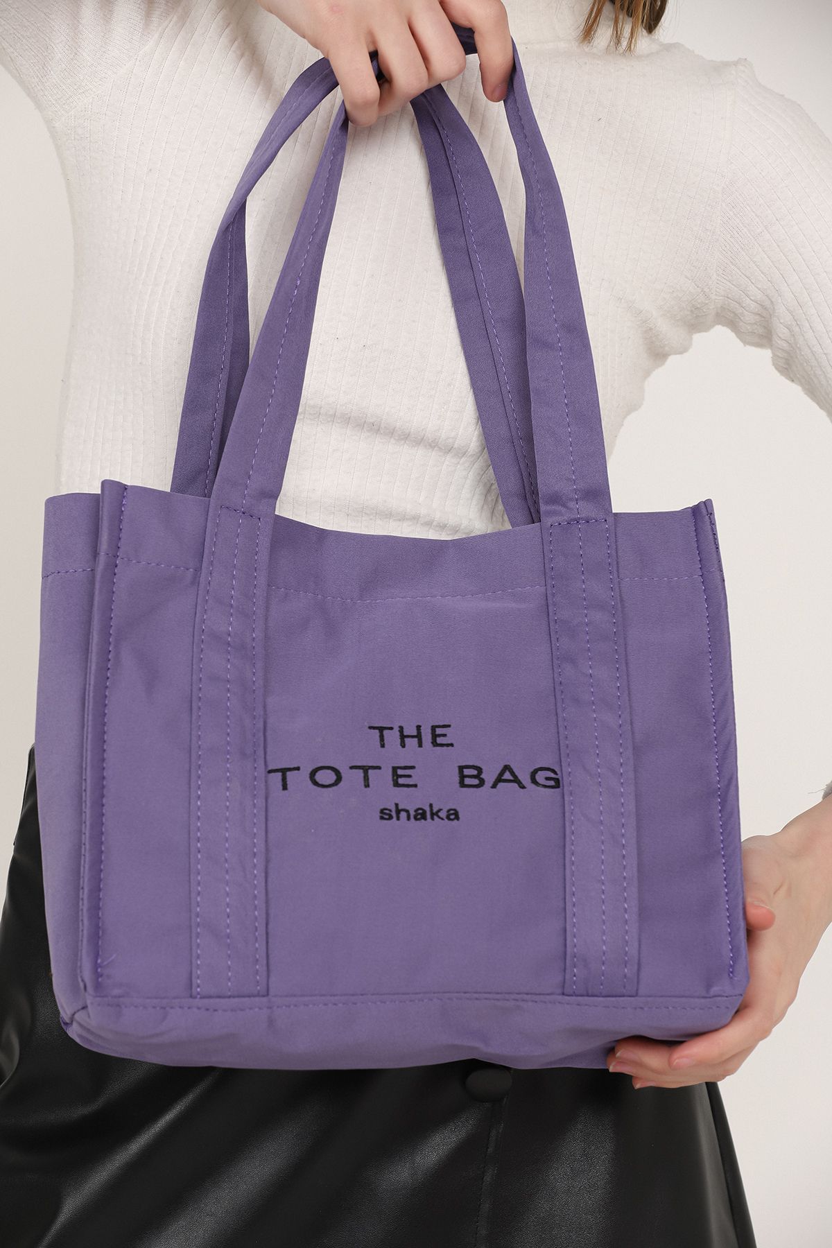 Lila U45 Çıt Çıt Kapatmalı The Tote Bag Işlemeli Kanvas Kumaş Günlük Kadın Kol Ve Omuz Çantası 25x30