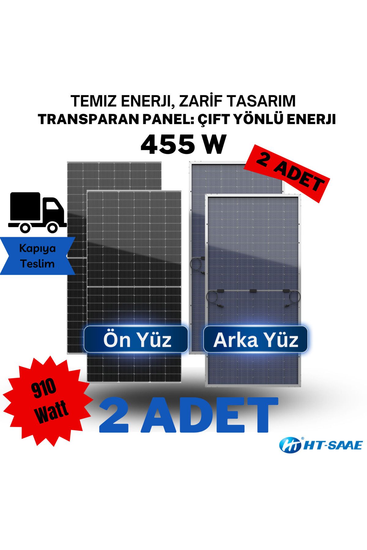 HT-SAAE 455 Watt TransparanArka Yüz Güneş Ene...