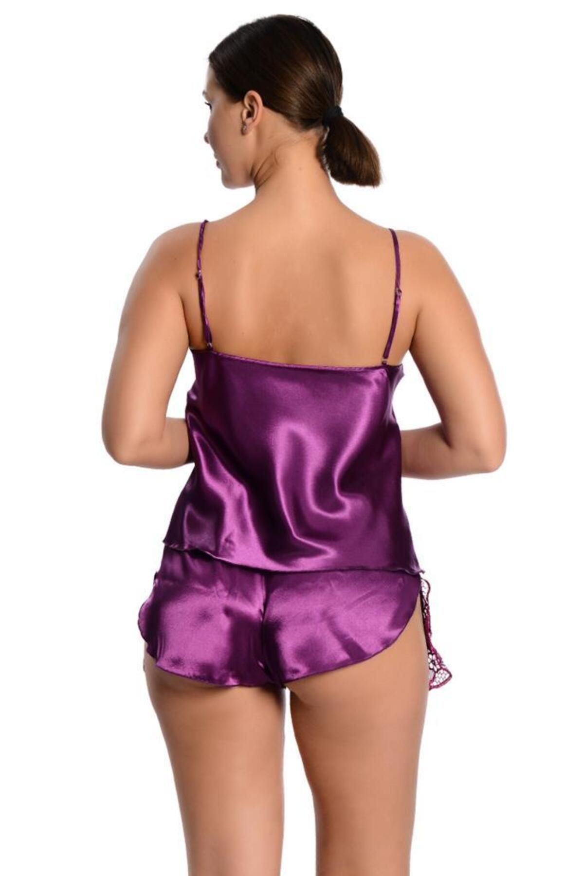 Sis Ip Askılı Dantelli Saten Şortlu Pijama Takım M-281