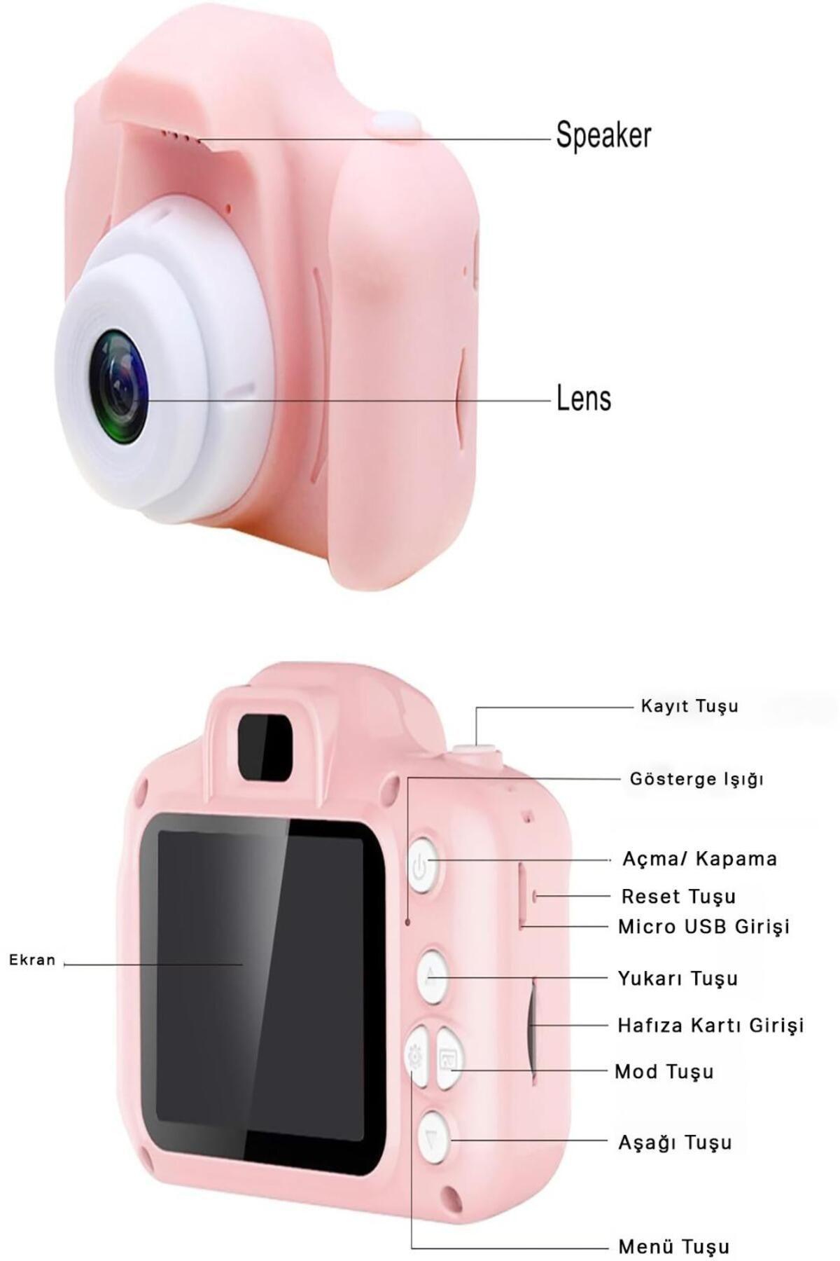 Dijital Fotoğraf Makinesi Çocuk Mini 1080p Hd Kamera Selfiee Pembe