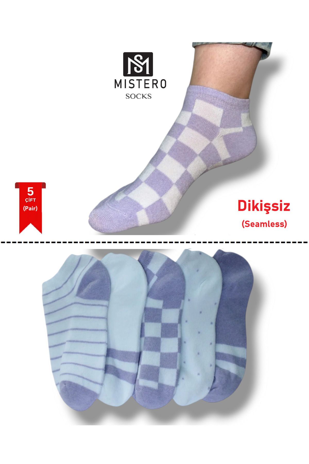 MISTERO SOCKS5 Çift DikişsizPamuklu Patik Çor...