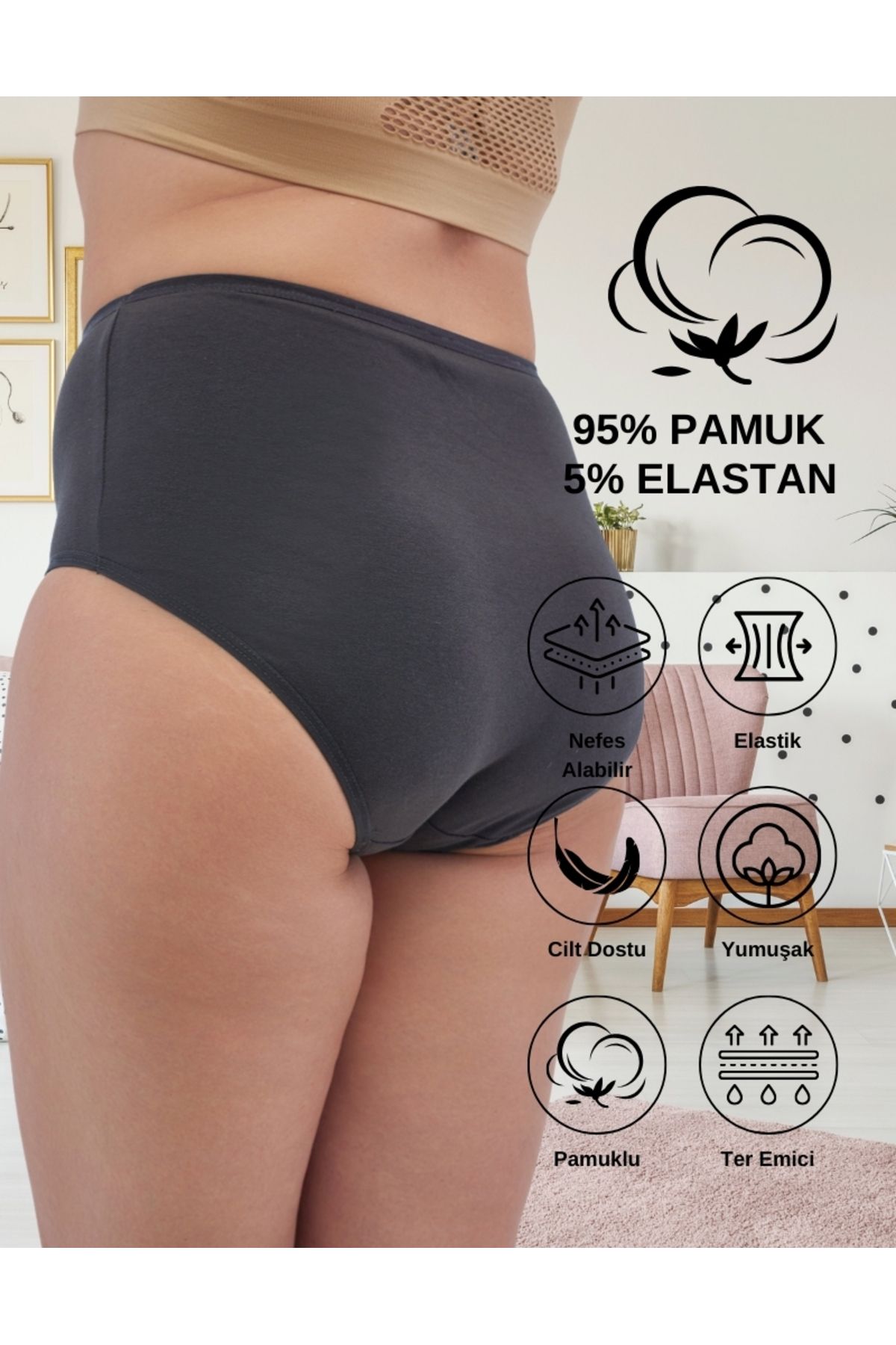 Kadın Büyük Beden Külot Battal Full Brief, Yüksek Bel Iç Çamaşırı (5XL, 6XL, 7XL) 5'li Paket