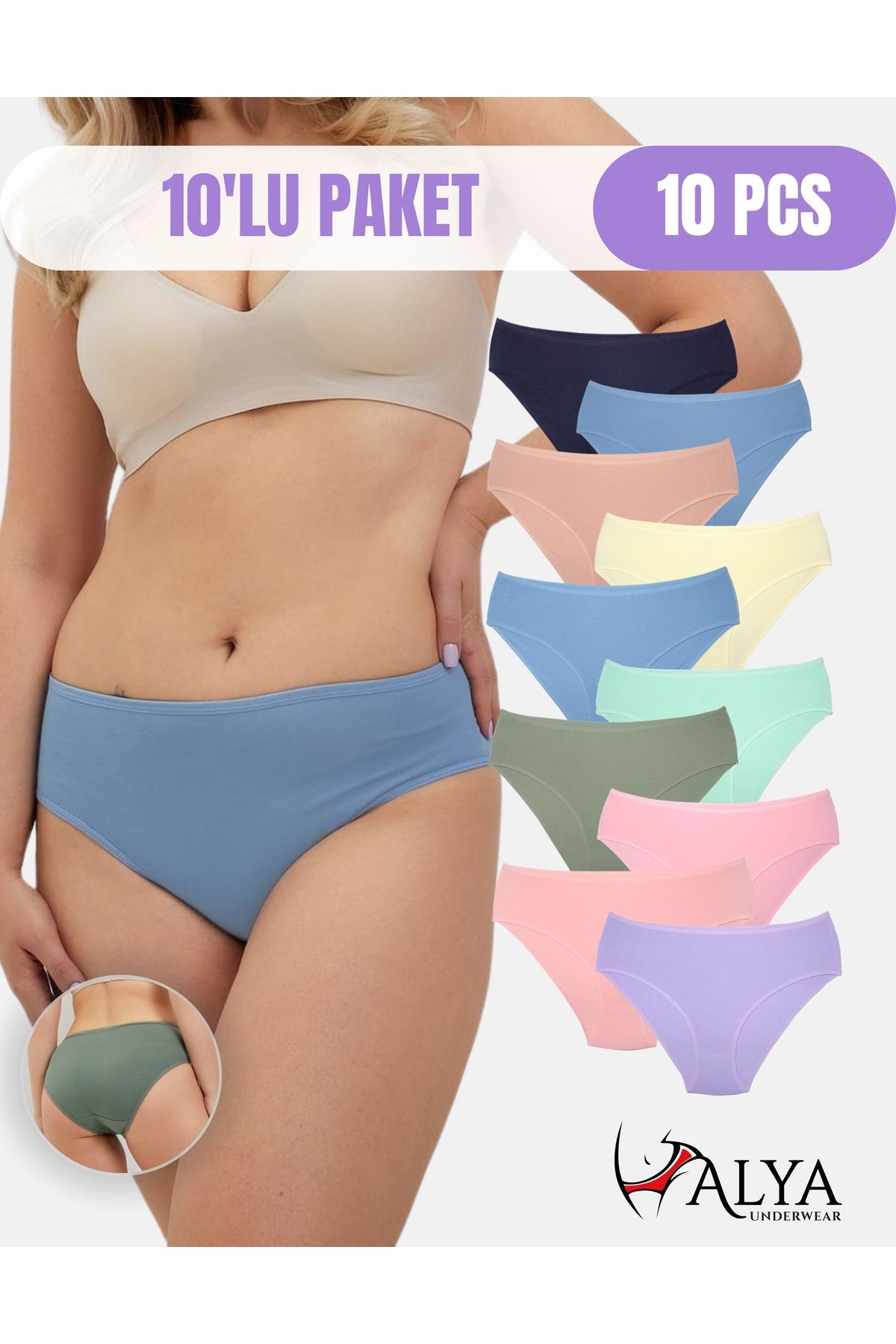 ALYA UNDERWEAR Kadın PamukluRenkli Slip Külot...