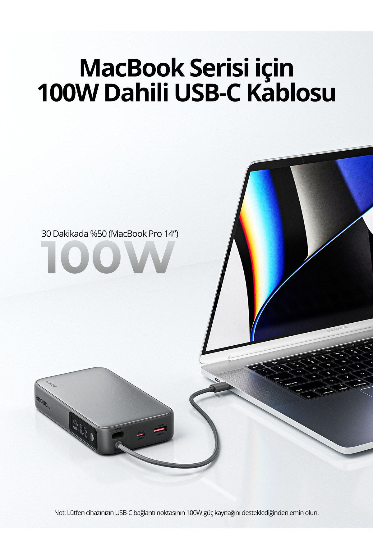 PB-Y48-GY 100W 20000 mAh PD Dahili Type-C Kablolu Powerbank