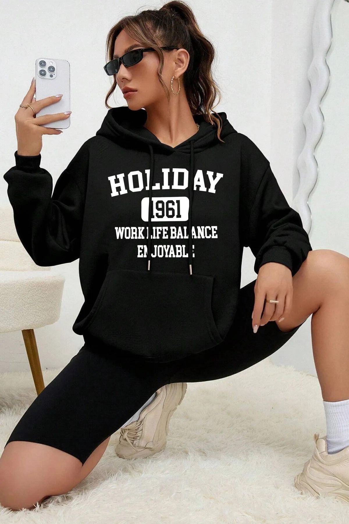 memowear Unisex HOLIDAY 1961Baskılı Siyah Swe...