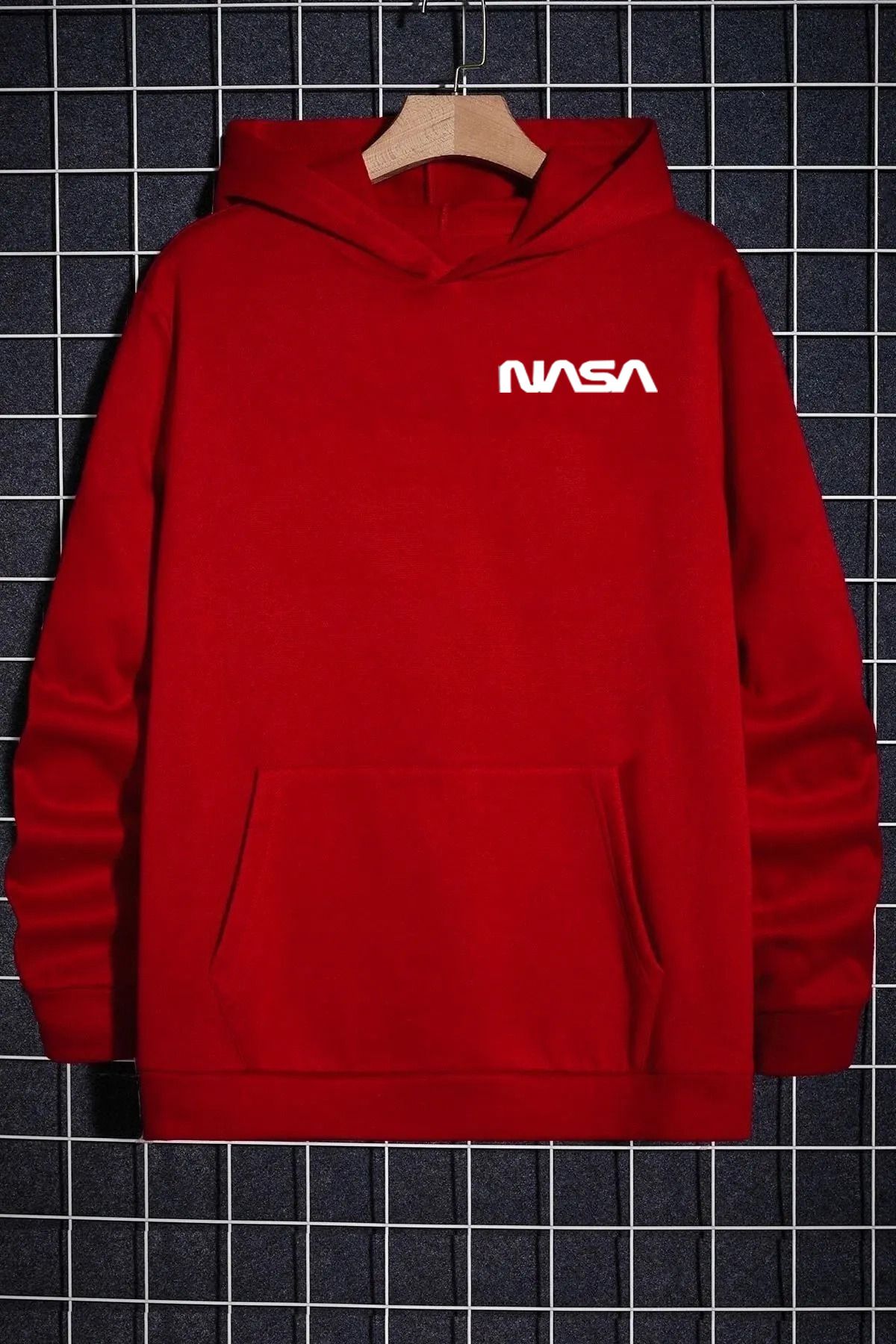 memowear Unisex Nasa YazıBaskılı Kırmızı Swea...