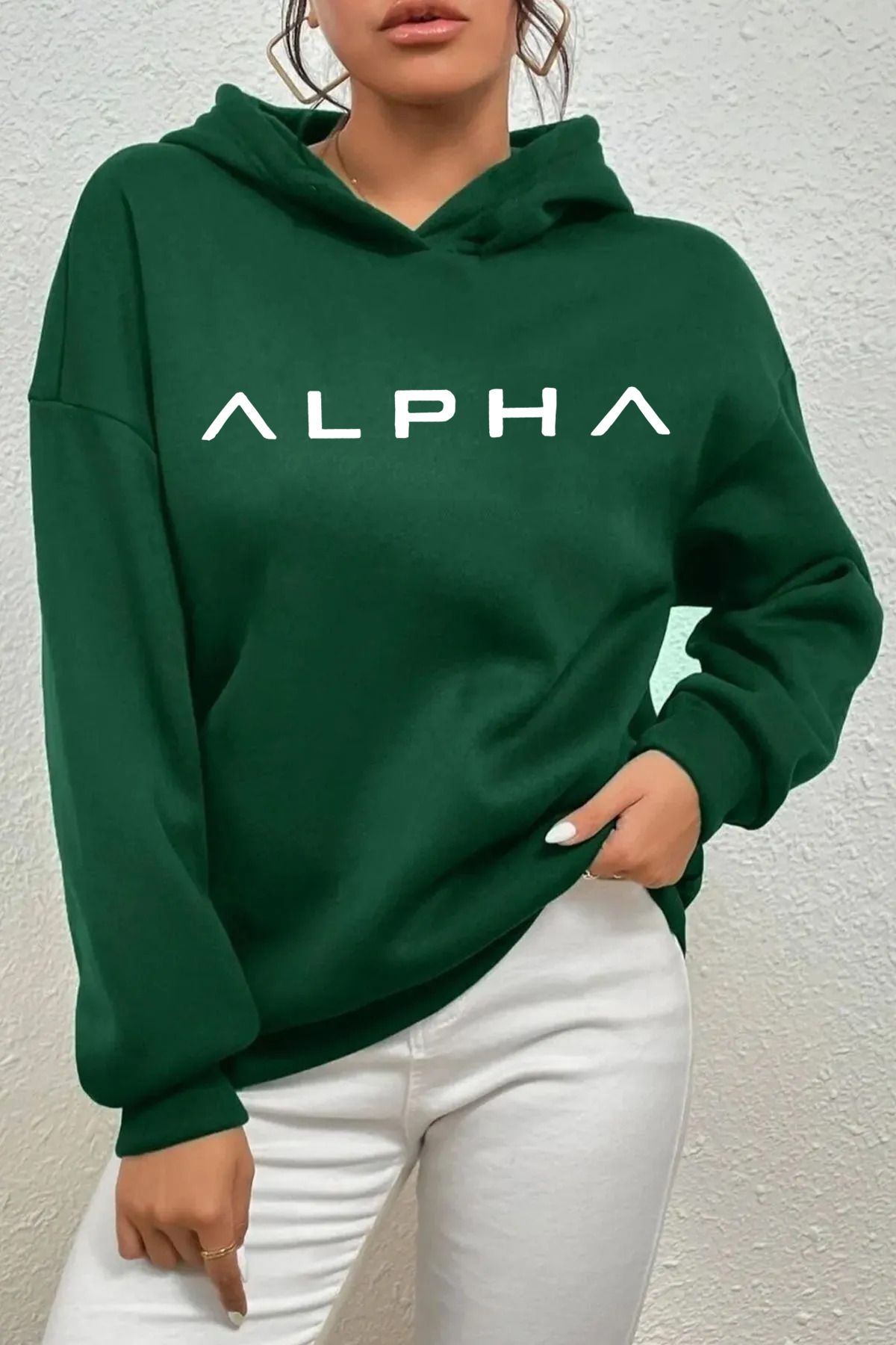 memowear Unisex Alpha BaskılıYeşil Sweatshirt