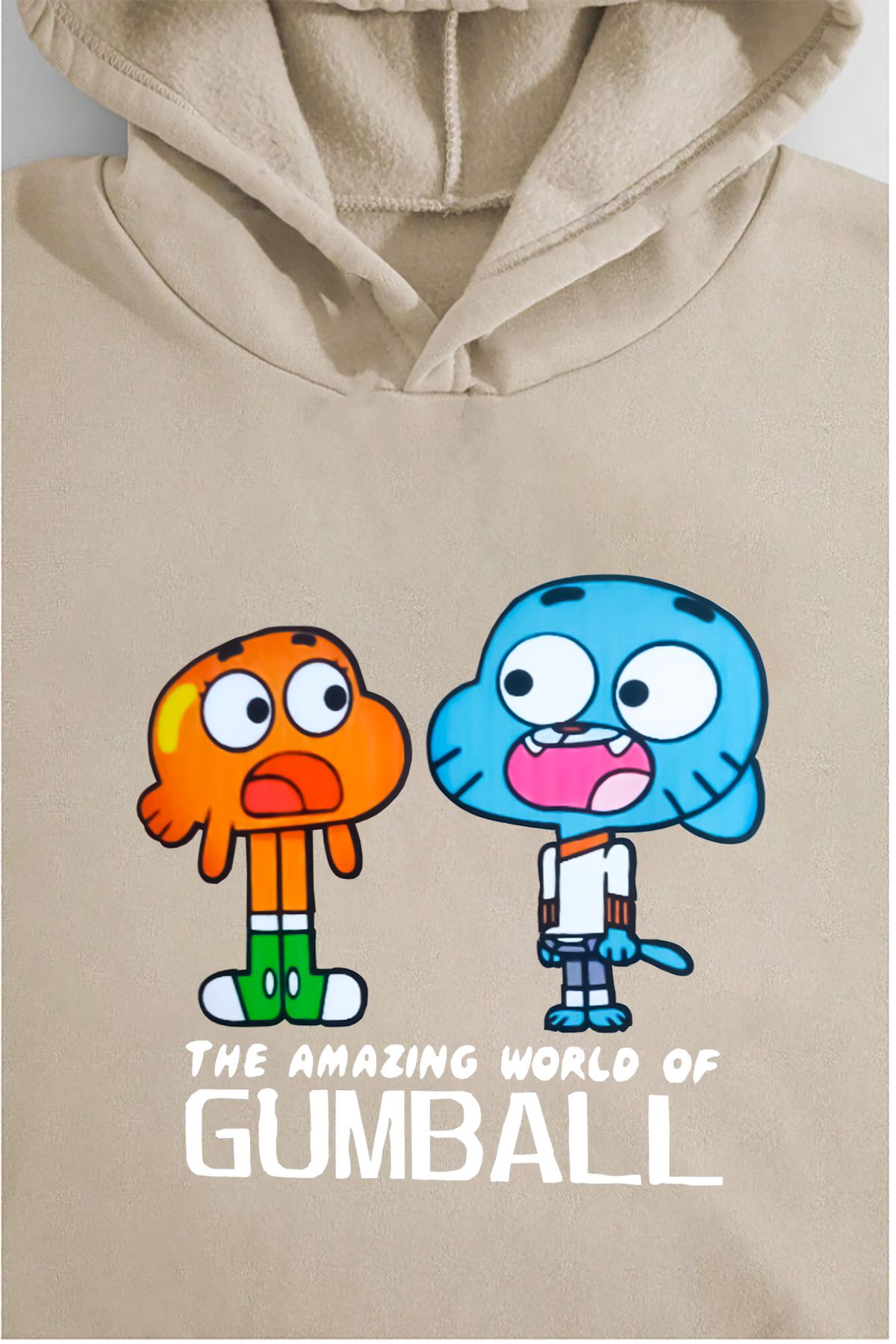 Unisex Gumball and Darwin Baskılı Bej Sweatshirt