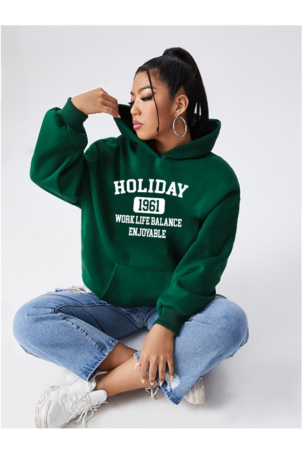 memowear Unisex HOLIDAY 1961Baskılı Yeşil Swe...