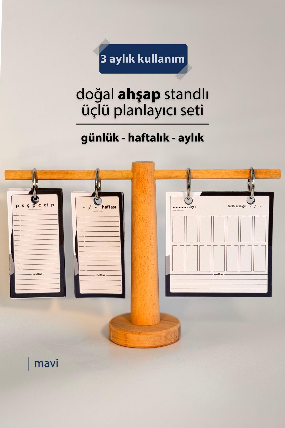 caps Doğal Ahşap Standlı ÜçlüPlanlayıcı Seti...