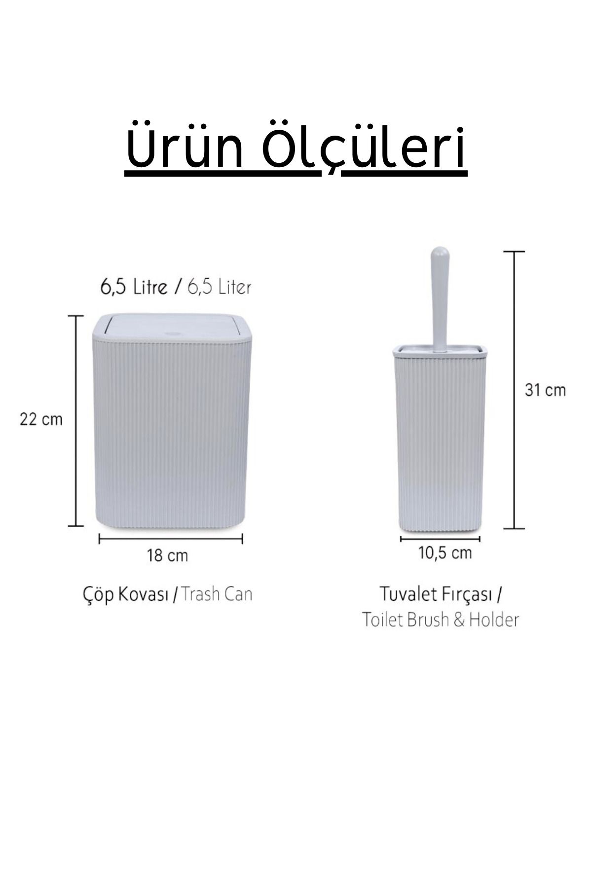 2 Parça Kare Banyo Seti - Çöp Kovası WC Fırçası Set