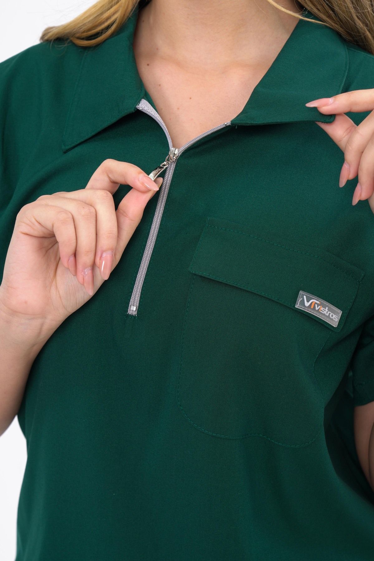 Lüks Polo Yaka Likralı Yüksek Kaliteli Unisex Scrubs Hemşire Doktor Üniforma(Alt-Üst) V-008