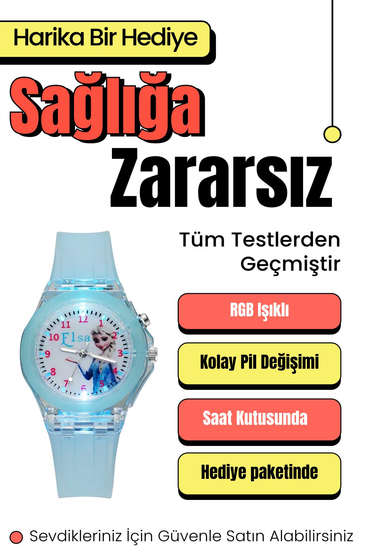 Rgb Işıklı Ve Frozen Karlar Ülkesi Elsa Kadranlı Analog Çocuk Ve Genç Kol Saati (Mavi)