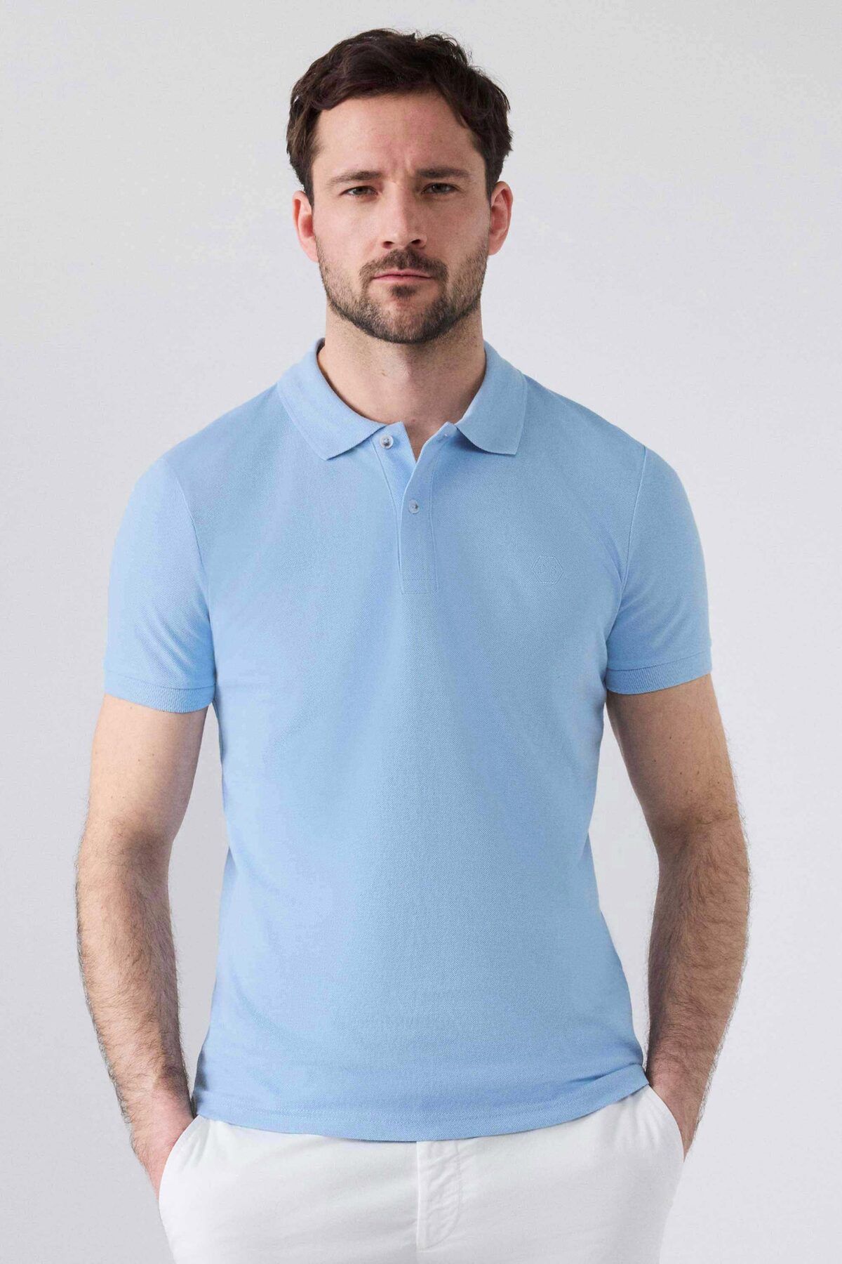 Ds Damat Regular Fit Lacivert/Açık Mavi/Beyaz Pike Dokulu %100 Pamuk Polo Yaka T-Shirt