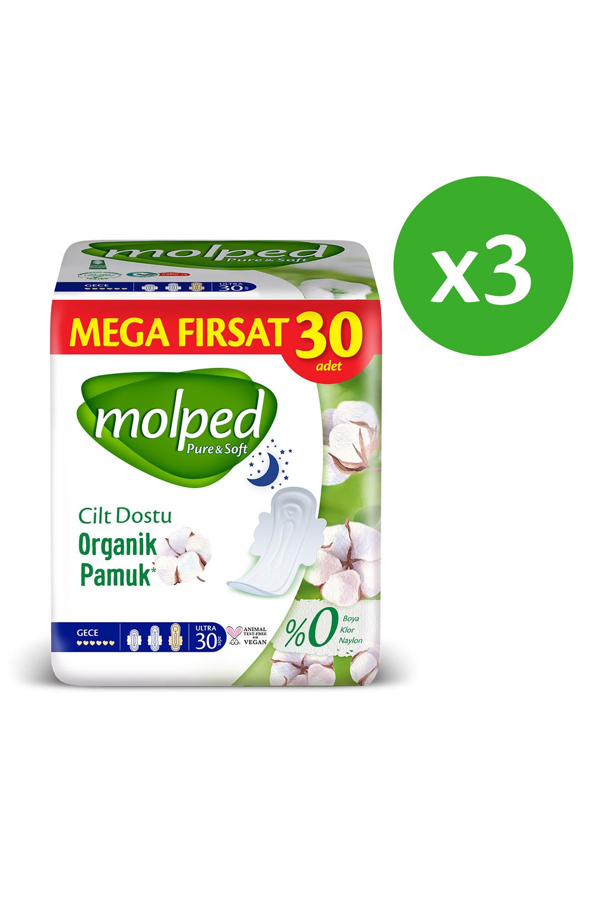 Pure Soft Hijyenik Ped Gece Süper Mega Paket 30 Lu X 3 Adet