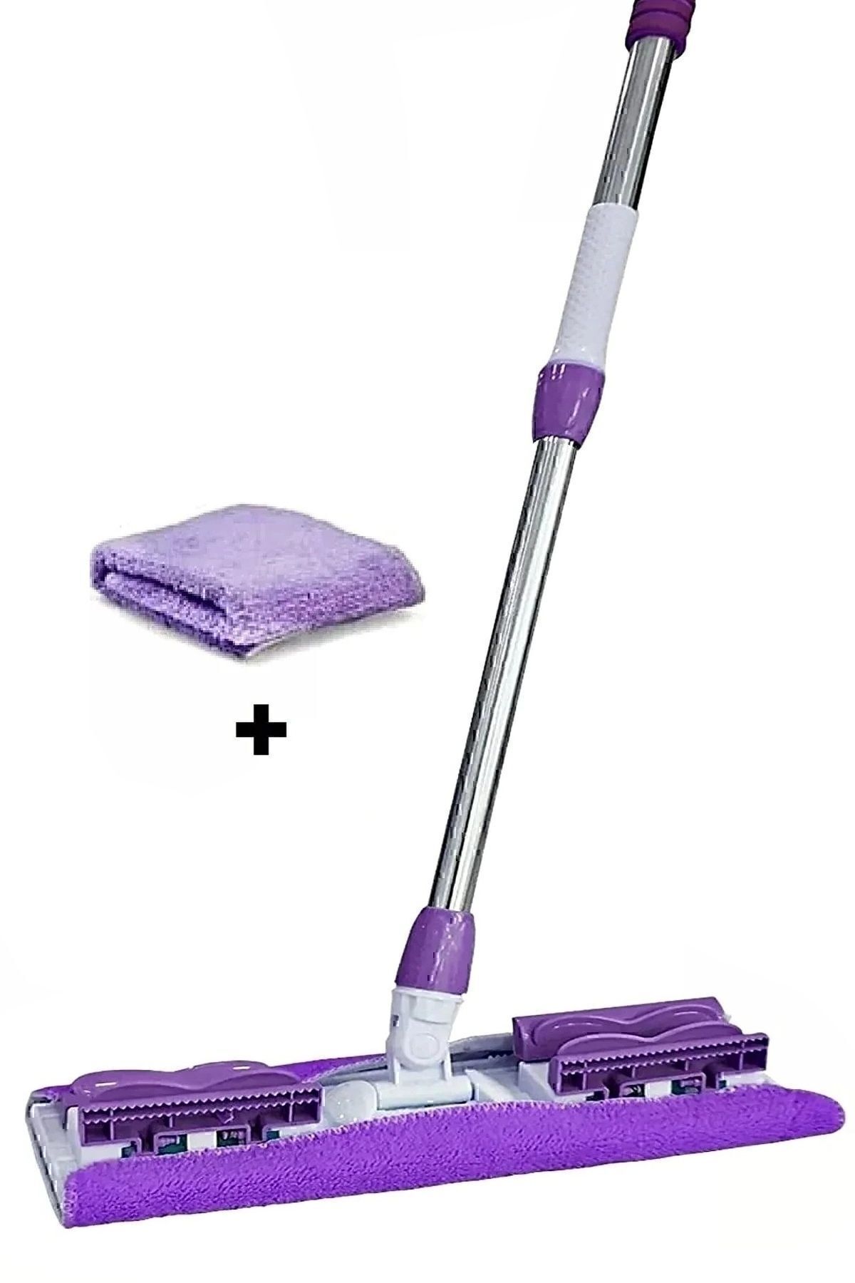 Mandalı Mor Mop Kıskaçlı Cam Silme Mopu Mikrofiber Yedek Bezli Yer Duvar Fayans Silme Mopu