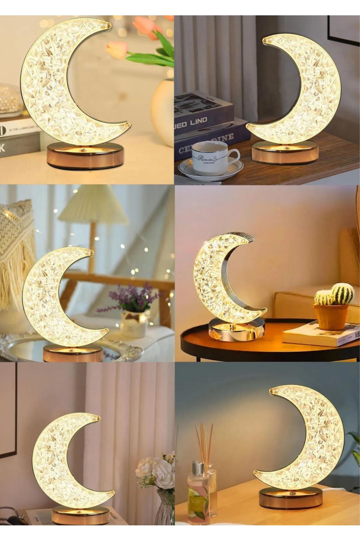 Dekoratif Ay Işığı Hilal Masa Lambası Crystal Moon USB Şarjlı 3 Modlu Ambiyans Led Gece Lambası