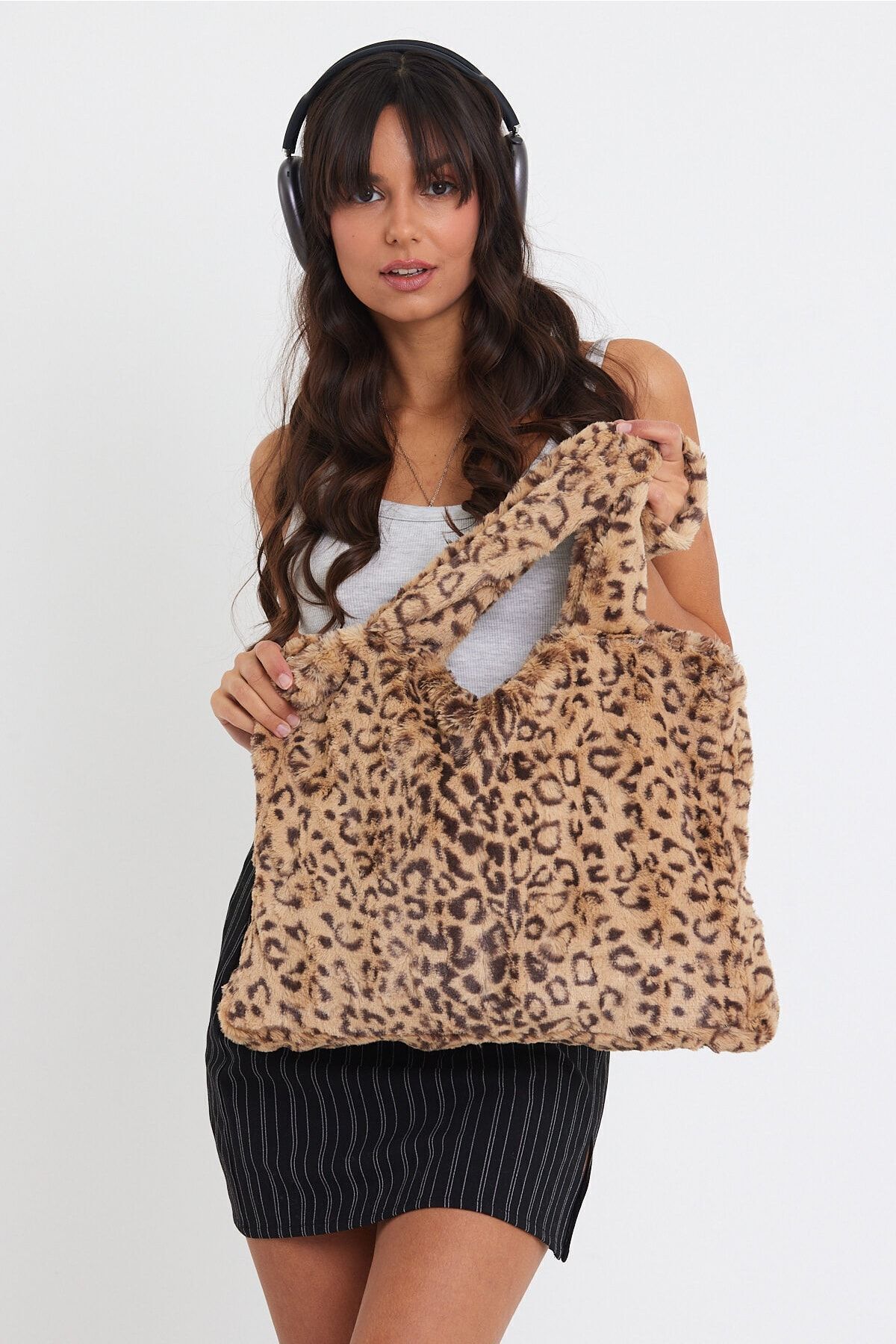 fluffyLeopard Laptop Tote /Kadın Peluş Toscan...