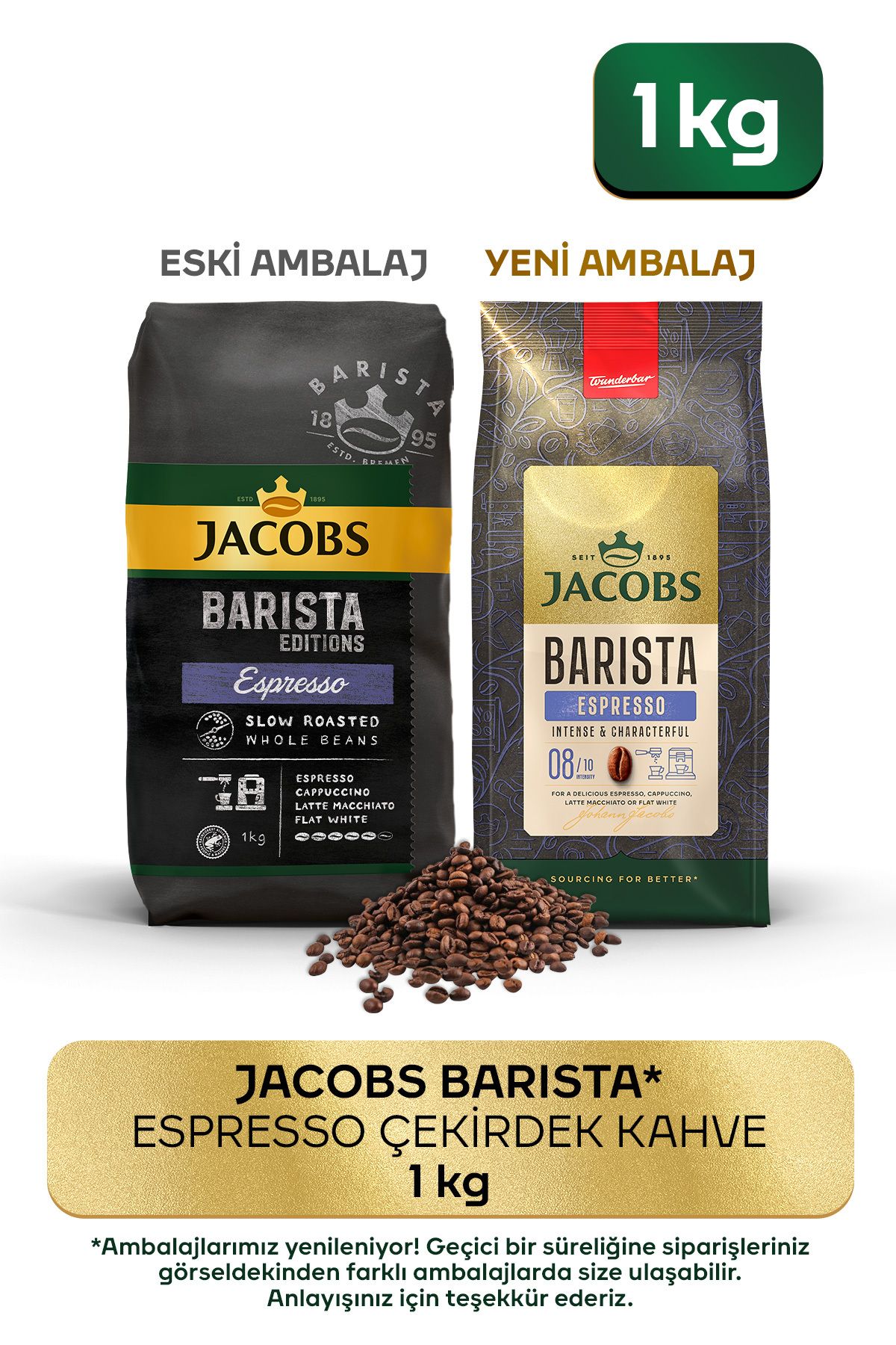 Barista Çekirdek Kahve Avantajlı Paket 2 Kg ( Crema Italiano 1kg Espresso 1kg )