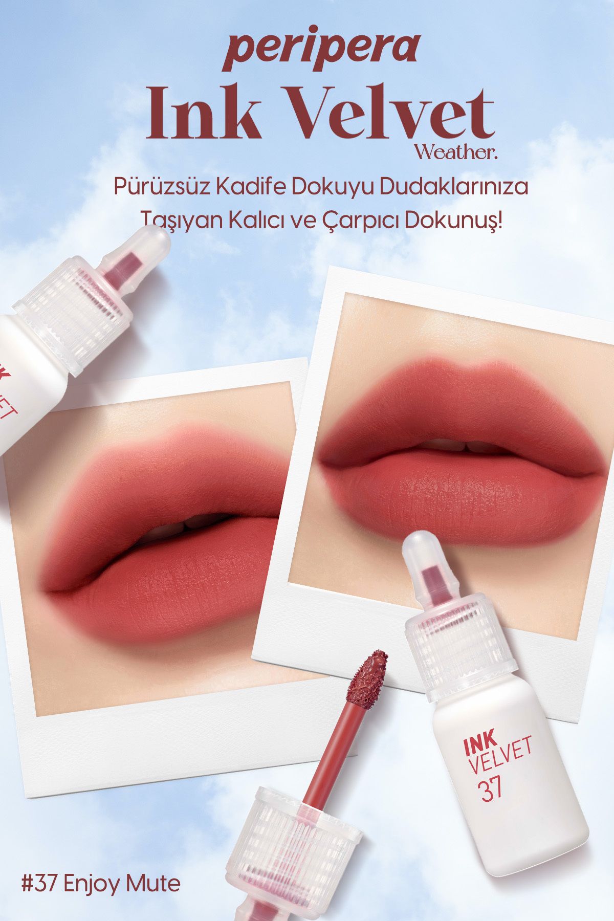 Yüksek Pigmentli, Kadife Görünümlü, Gün Boyu Kalıcı Tint Peripera Ink Velvet (37 Enjoy Mute)